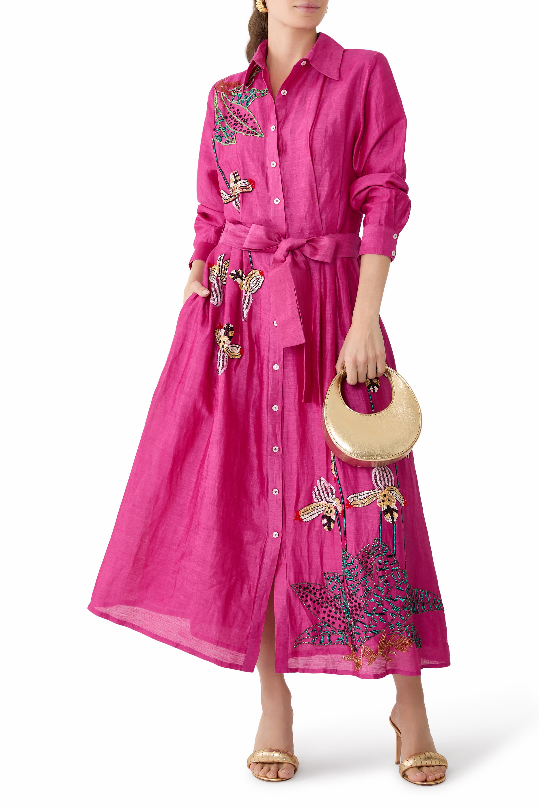 فستان سهرة مطرز بطبعة أوركيد