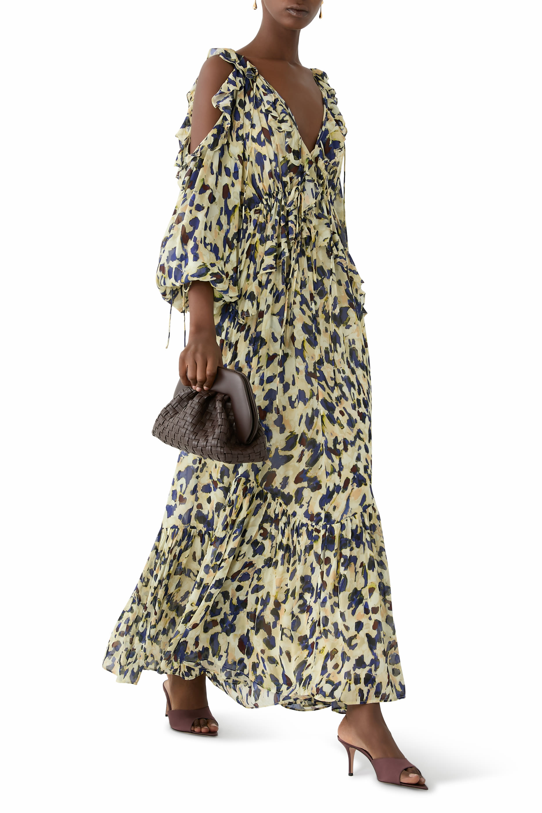 فستان كينيتيك طويل برباط تضييق رافل