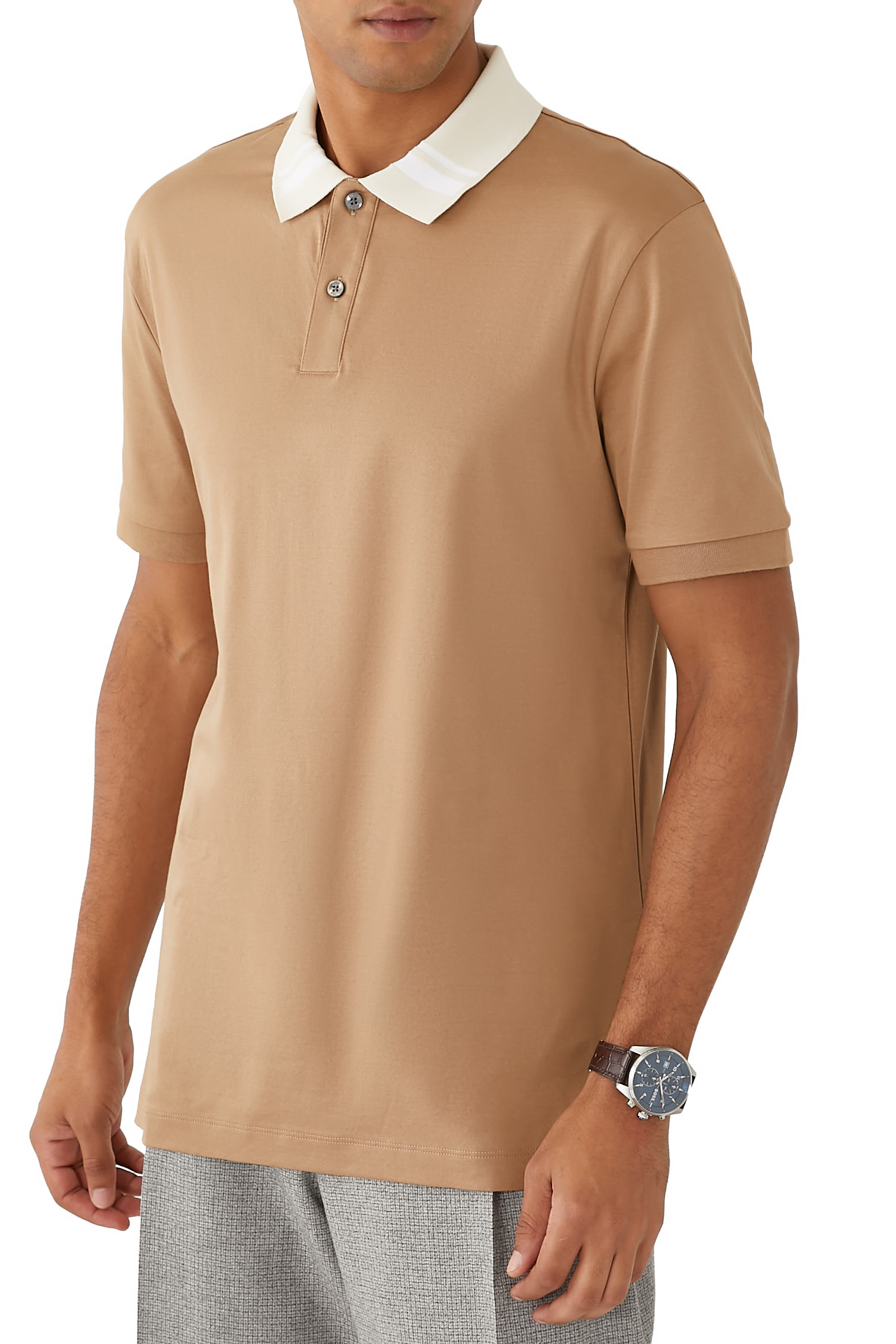Slim Fit Polo Shirt with Collar Stripes