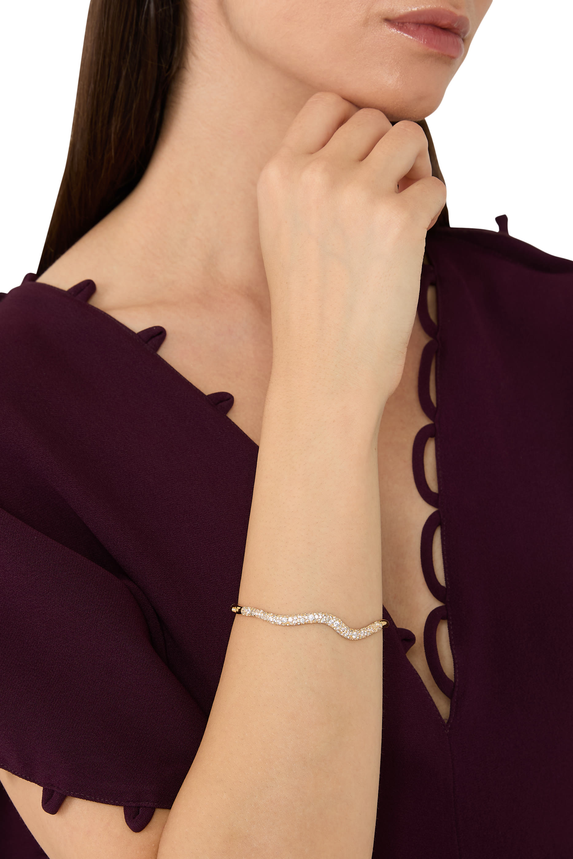 سوار مولتن سنو ريبل بمفصلة مرصع بأحجار زركونيا مكعبة، نحاس مطلي بذهب عيار 18