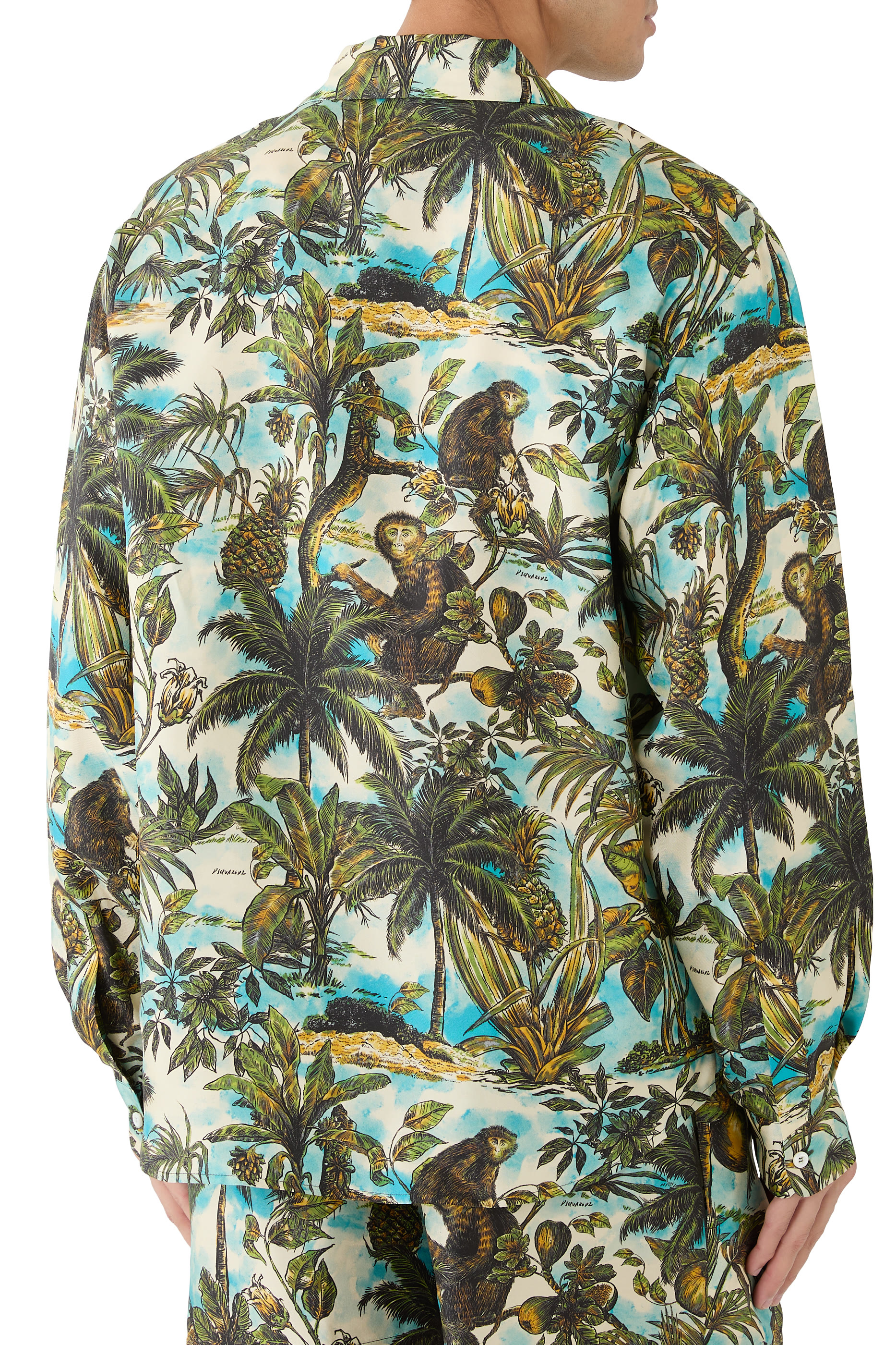 قميص بياقة مطوية ونقشات قرد