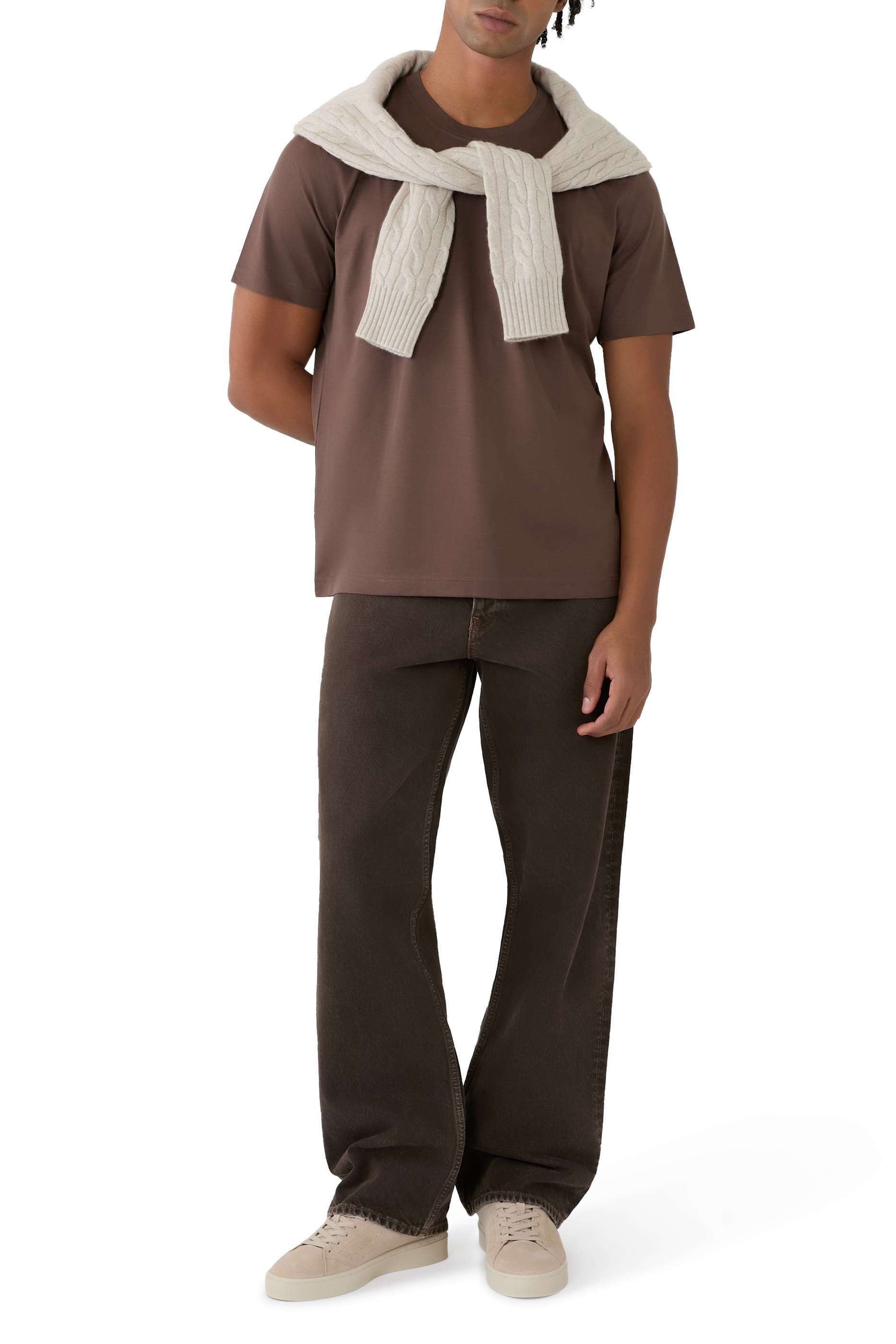 تيشيرت بياقة ضيقة قطن حرير