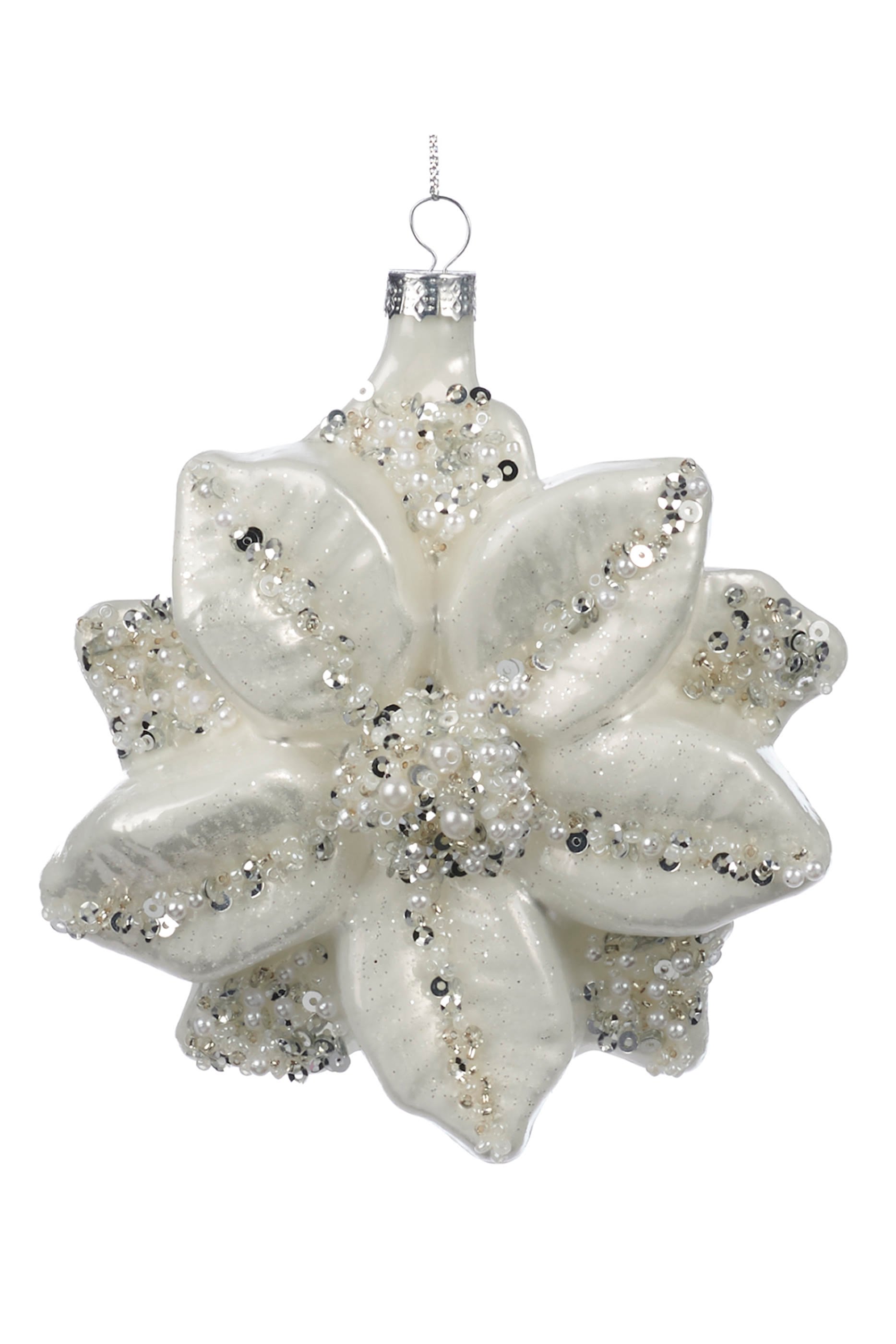 Glass Pearl Poinsettia Flower Ornament