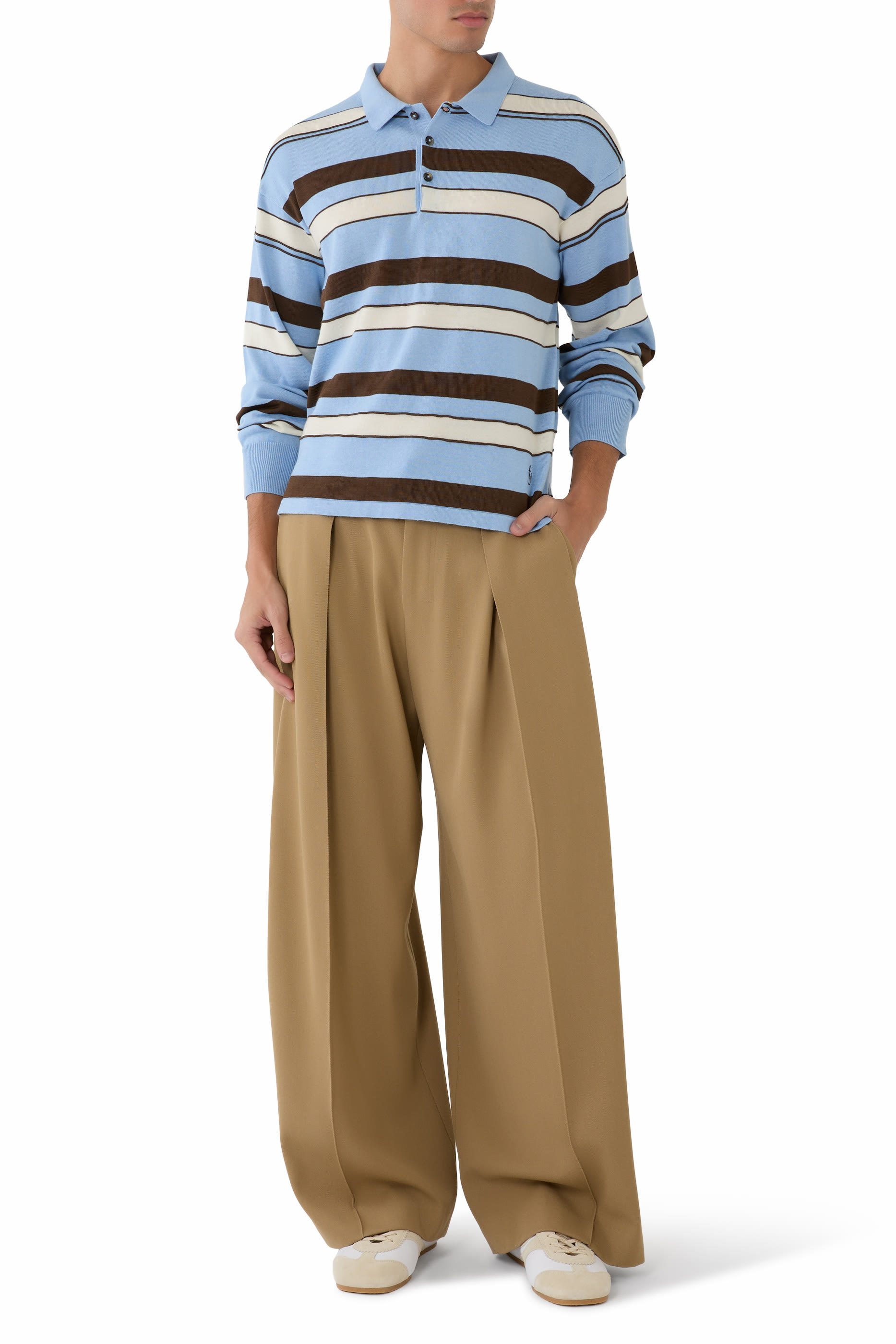 قميص بولو رغبي منسوج بنقشة مخططة