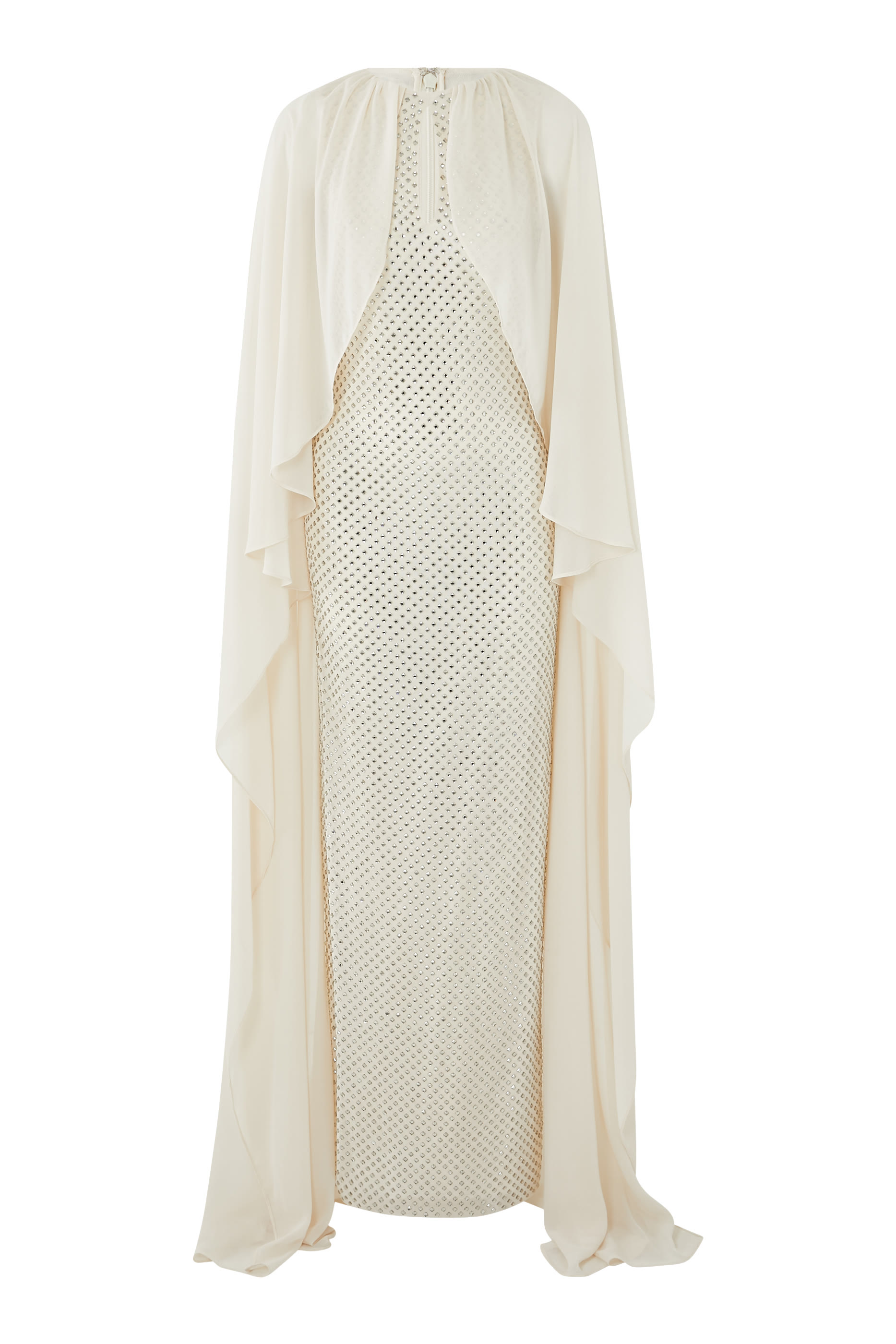 فستان طويل بكاب مطرز بأحجار الراين