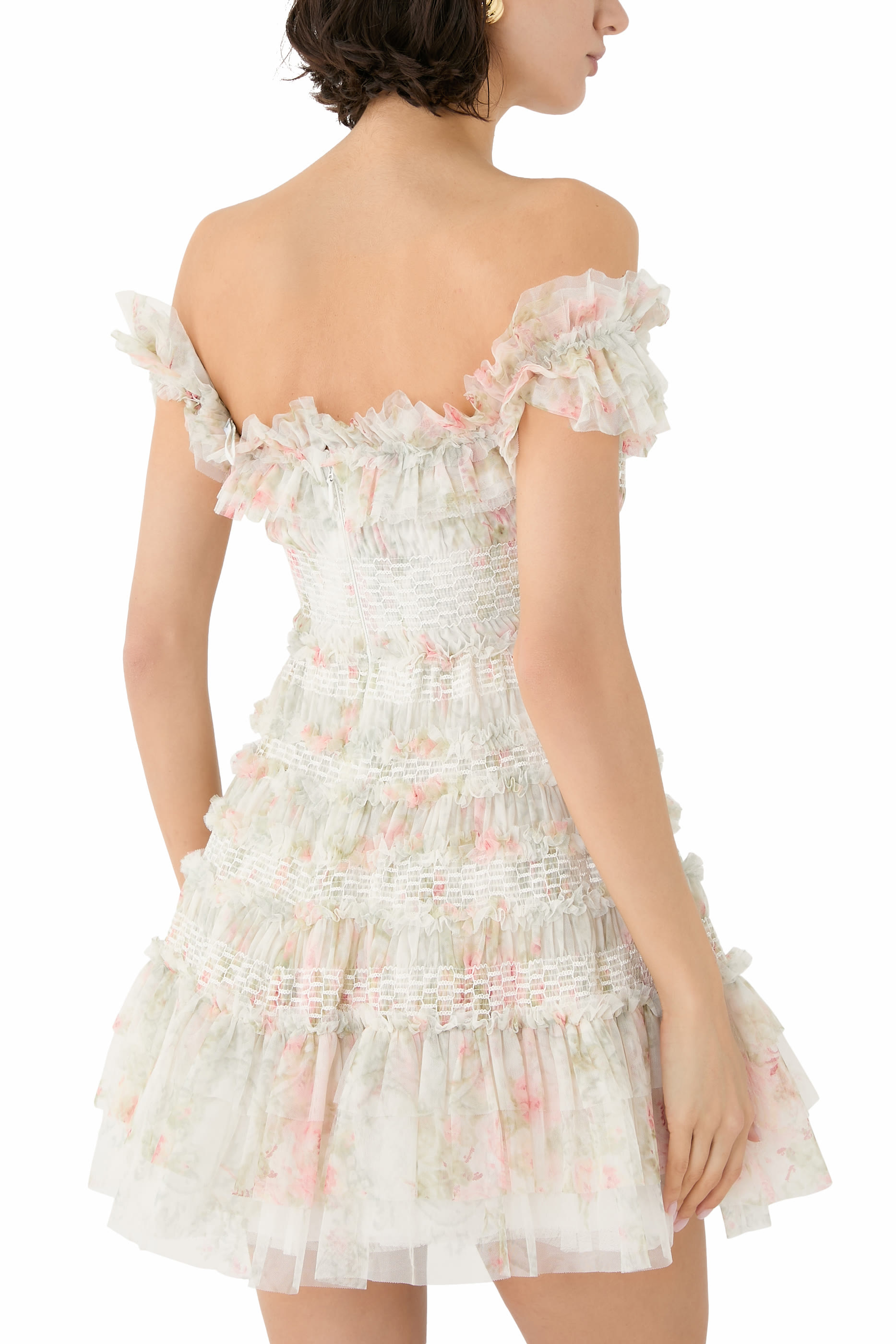 فستان مادام روز إيلودي قصير بأكتاف مكشوفة نقشة بحجم صغير