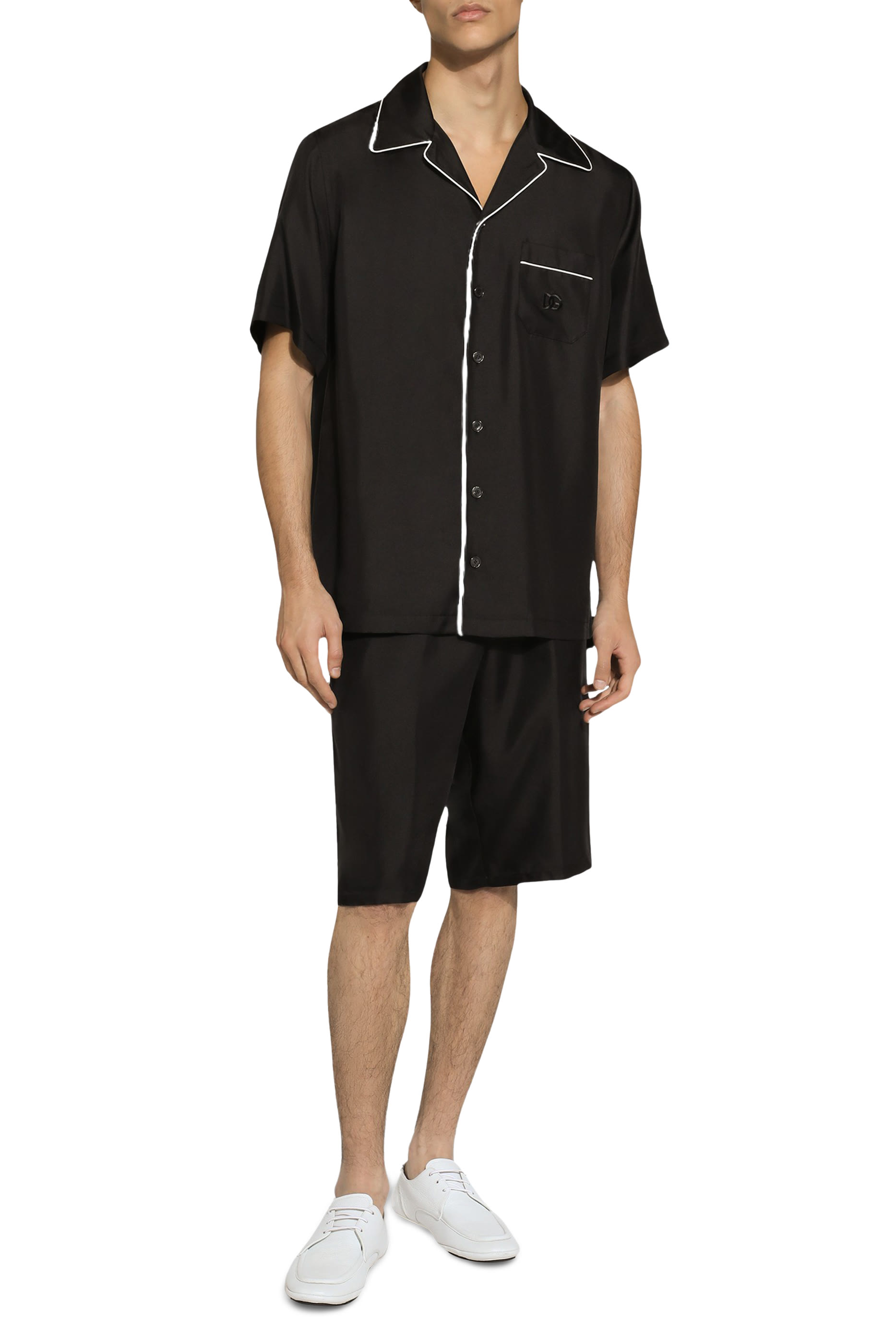 قميص حرير تويل بنقشة شعار حرفي الماركة