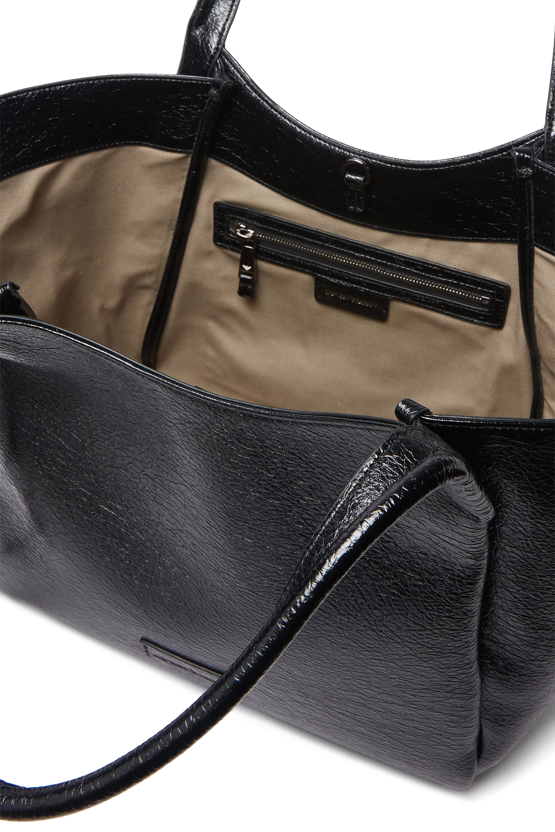 حقيبة يد بحلية شعار الماركة جلد