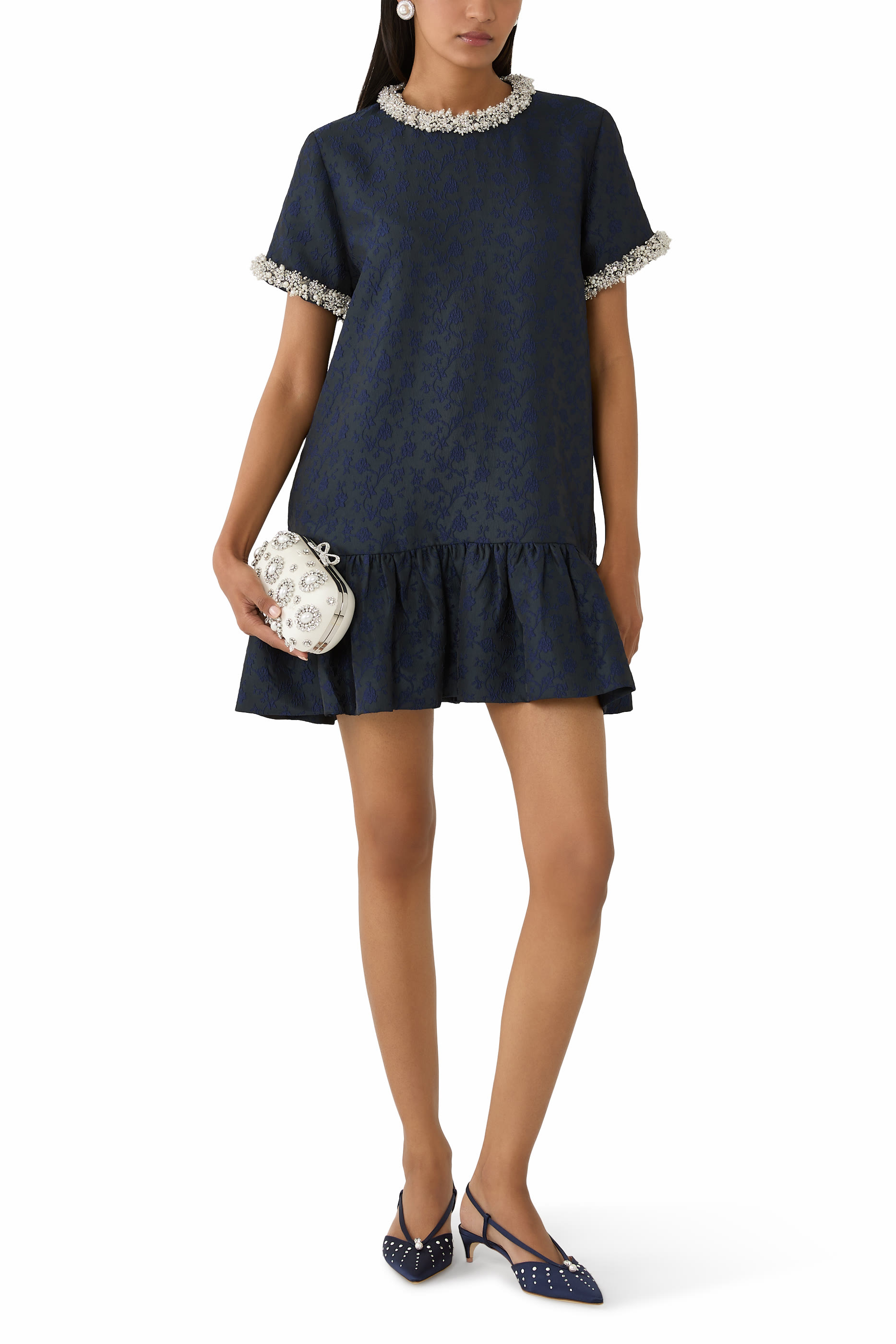 حذاء مور 70 مفتوح من الخلف ستان مزين بلؤلؤ