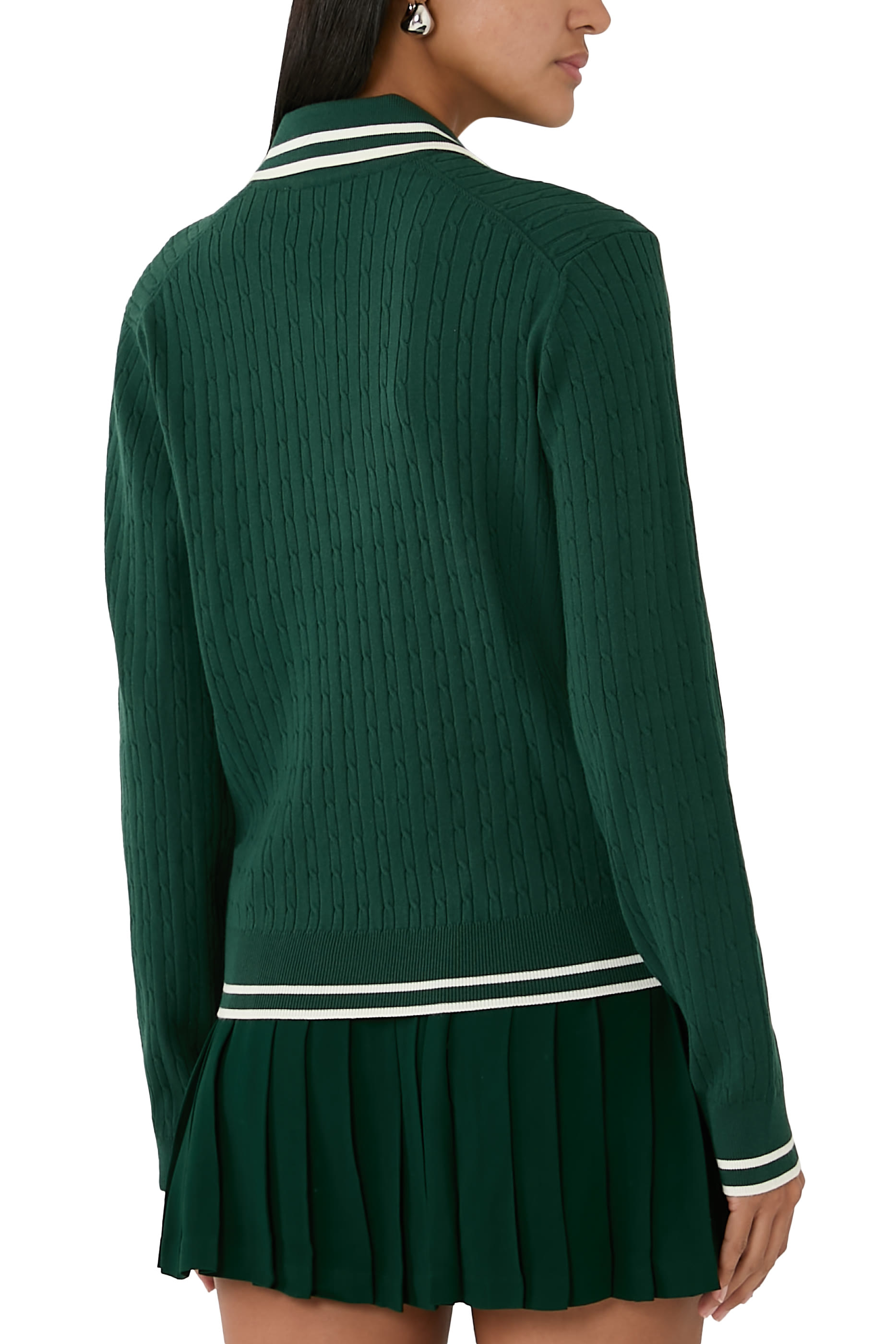 قميص بولو بأكمام طويلة وغرزة الضفيرة بشعار الماركة 