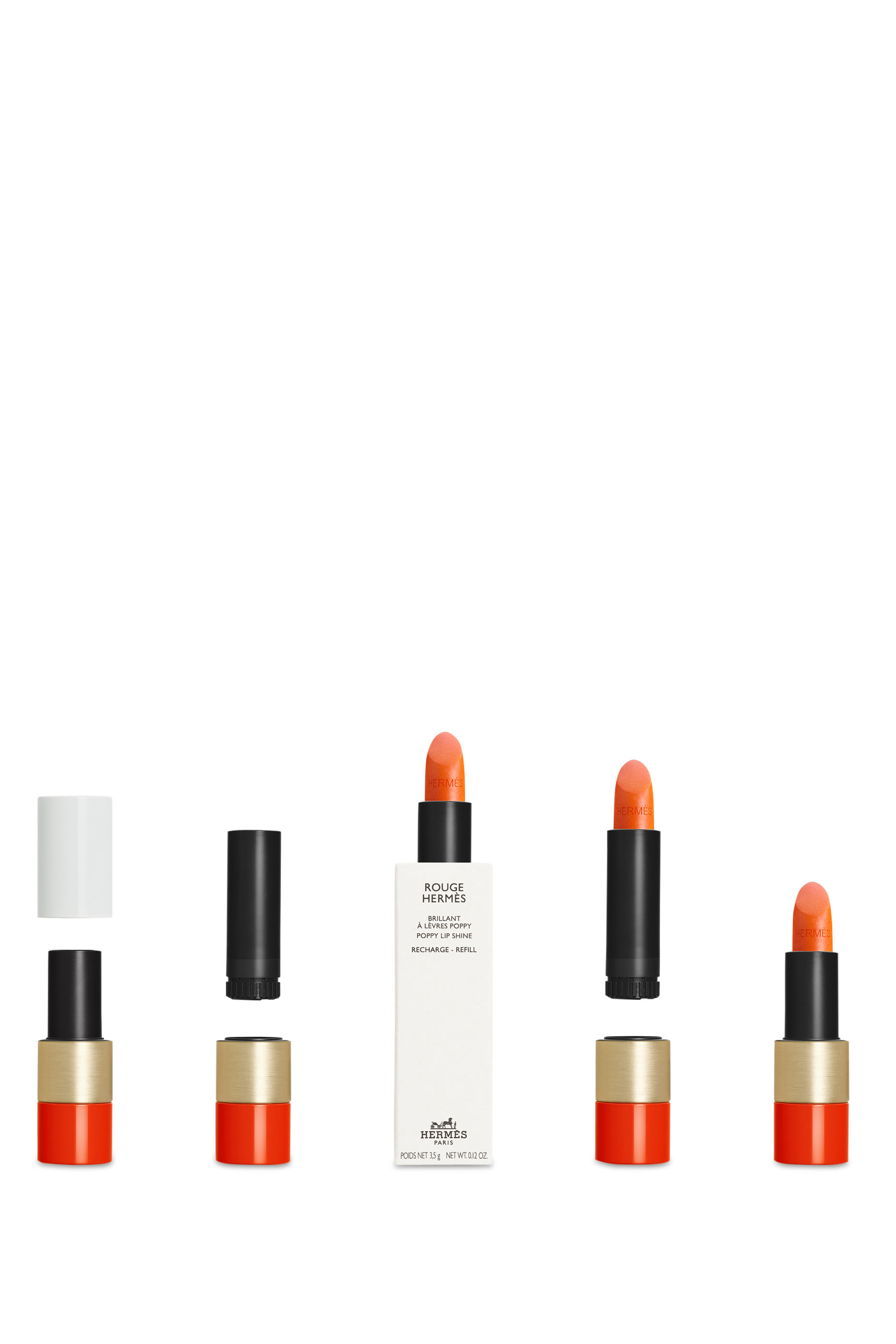 مجموعة أحمر الشفاه Rouge Herm&egrave;s, عبوة لإعادة ملء ملمع الشفاه فائق اللمعة "Poppy"