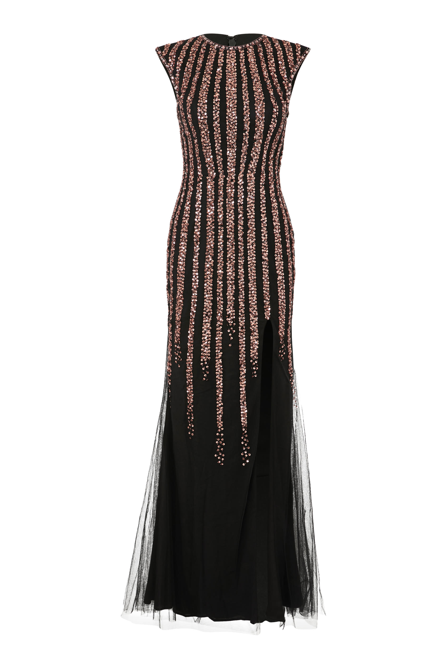 فستان سهرة بلا أكمام بفتحة