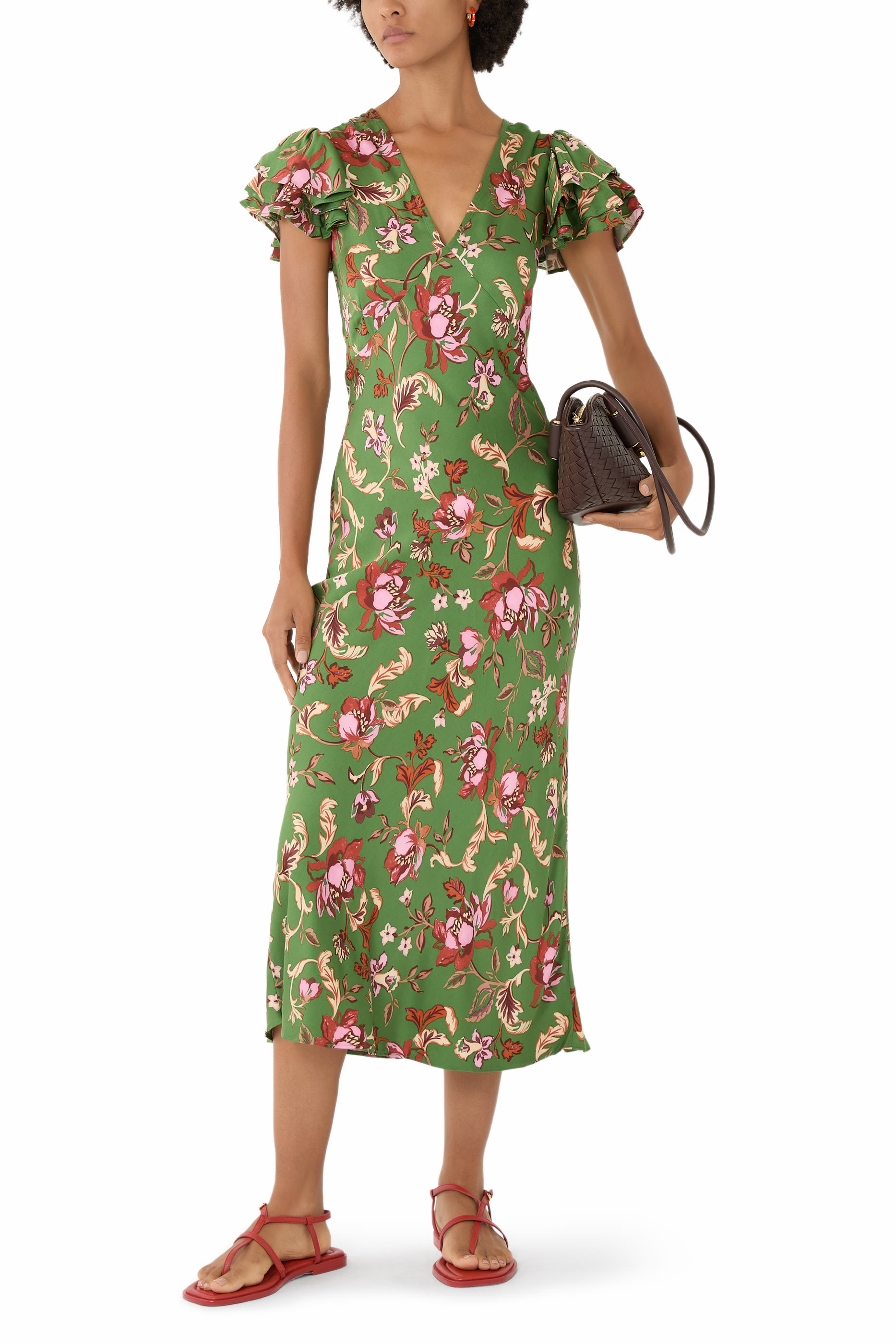 Floral Frill Sleeve Layla Midi Dress