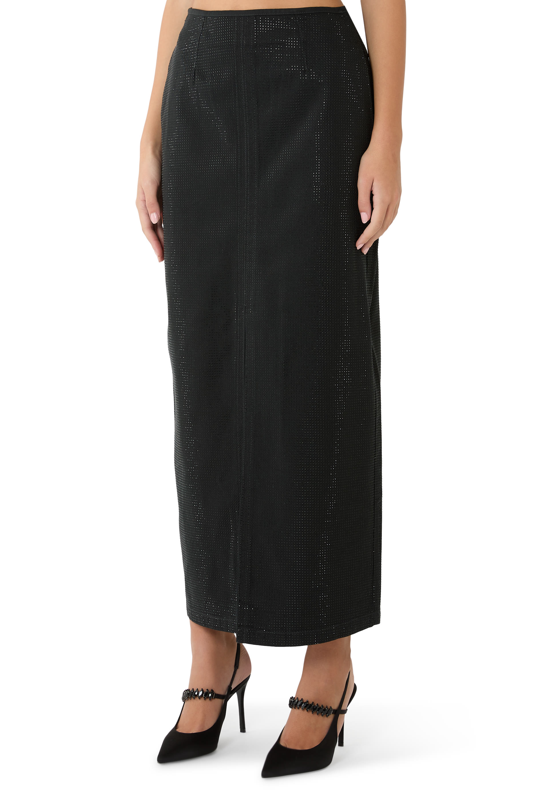 Long Drill Skirt with All-Over Micro Studs 