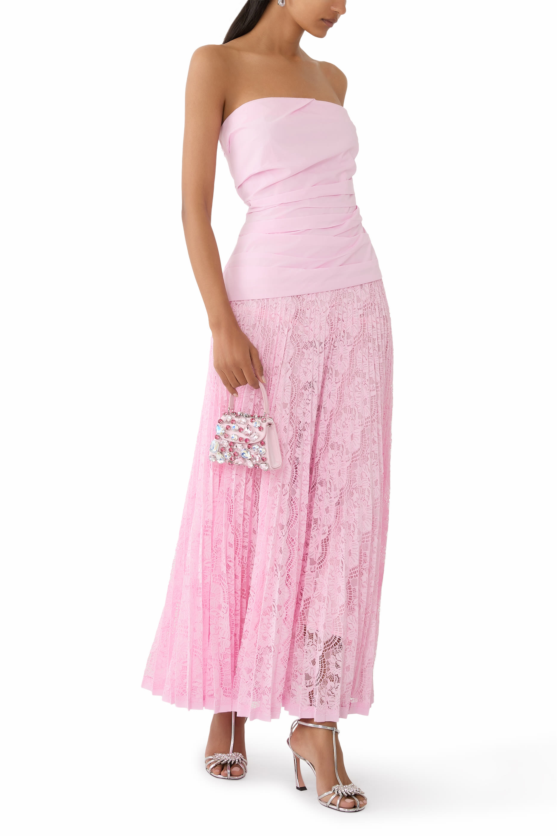 فستان أناليس متوسط الطول قطن ودانتيل