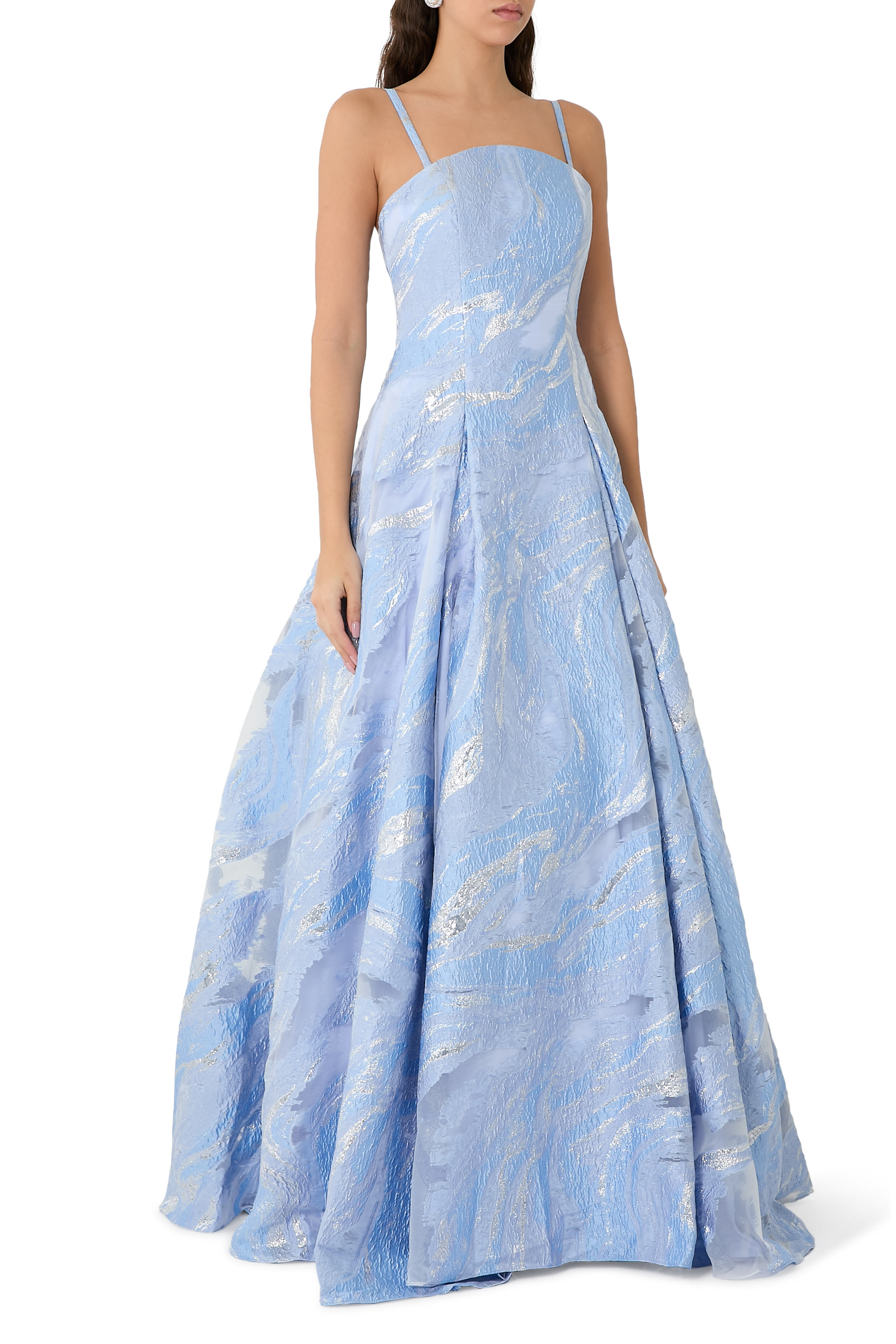 فستان سهرة بلا حمالات بروكيد لامع