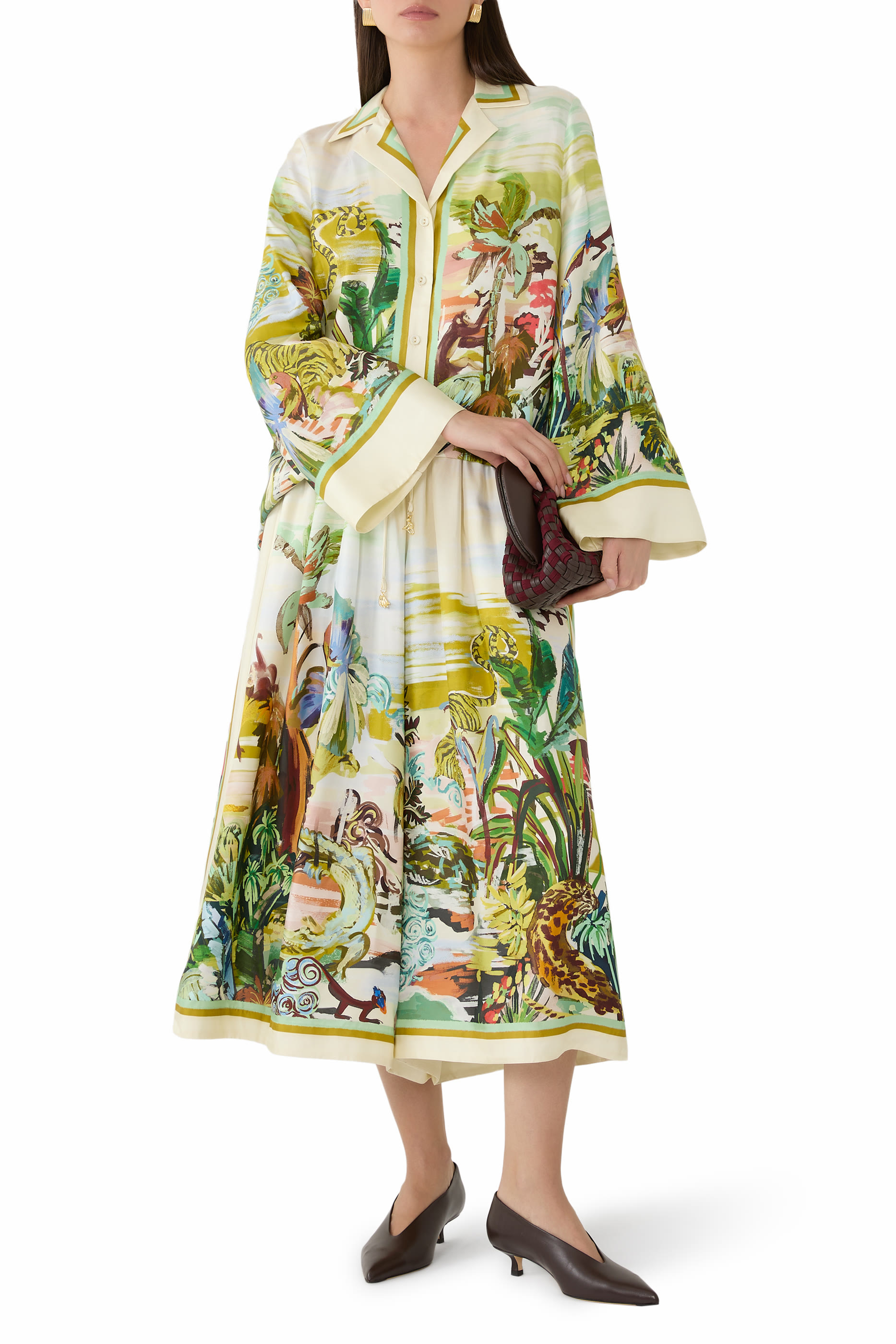 قميص بوجي بنقشة إستوائية حرير