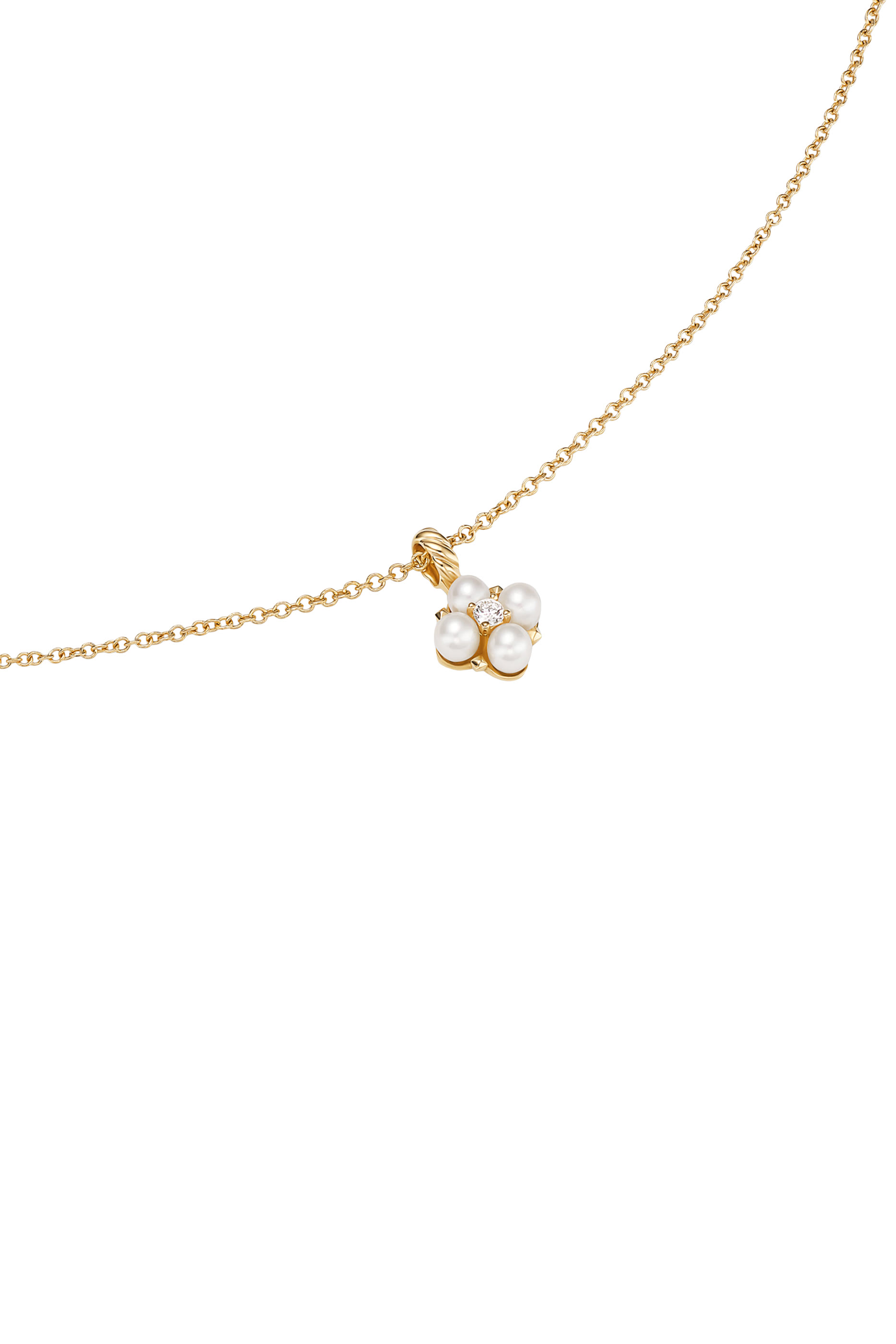 Petite Modern Renaissance&reg; Pendant Necklace, 18k Yellow Gold & Akoya White Pearls, Diamonds