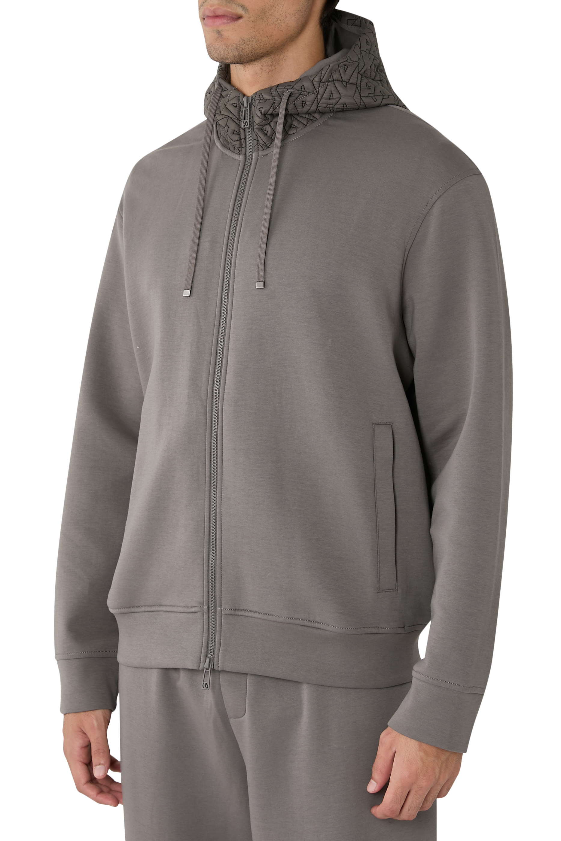 سويت شيرت بسحاب وغطاء للرأس مزين بشعار الماركة