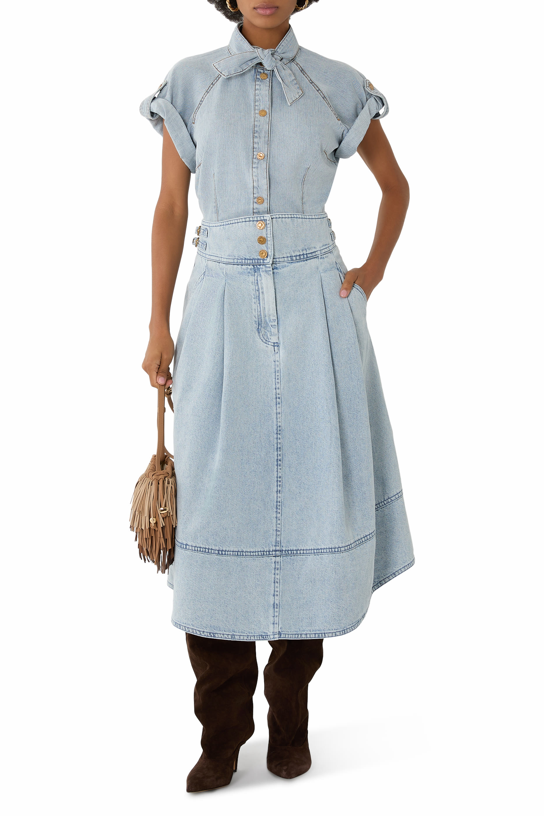 تنورة دينم متوسطة الطول