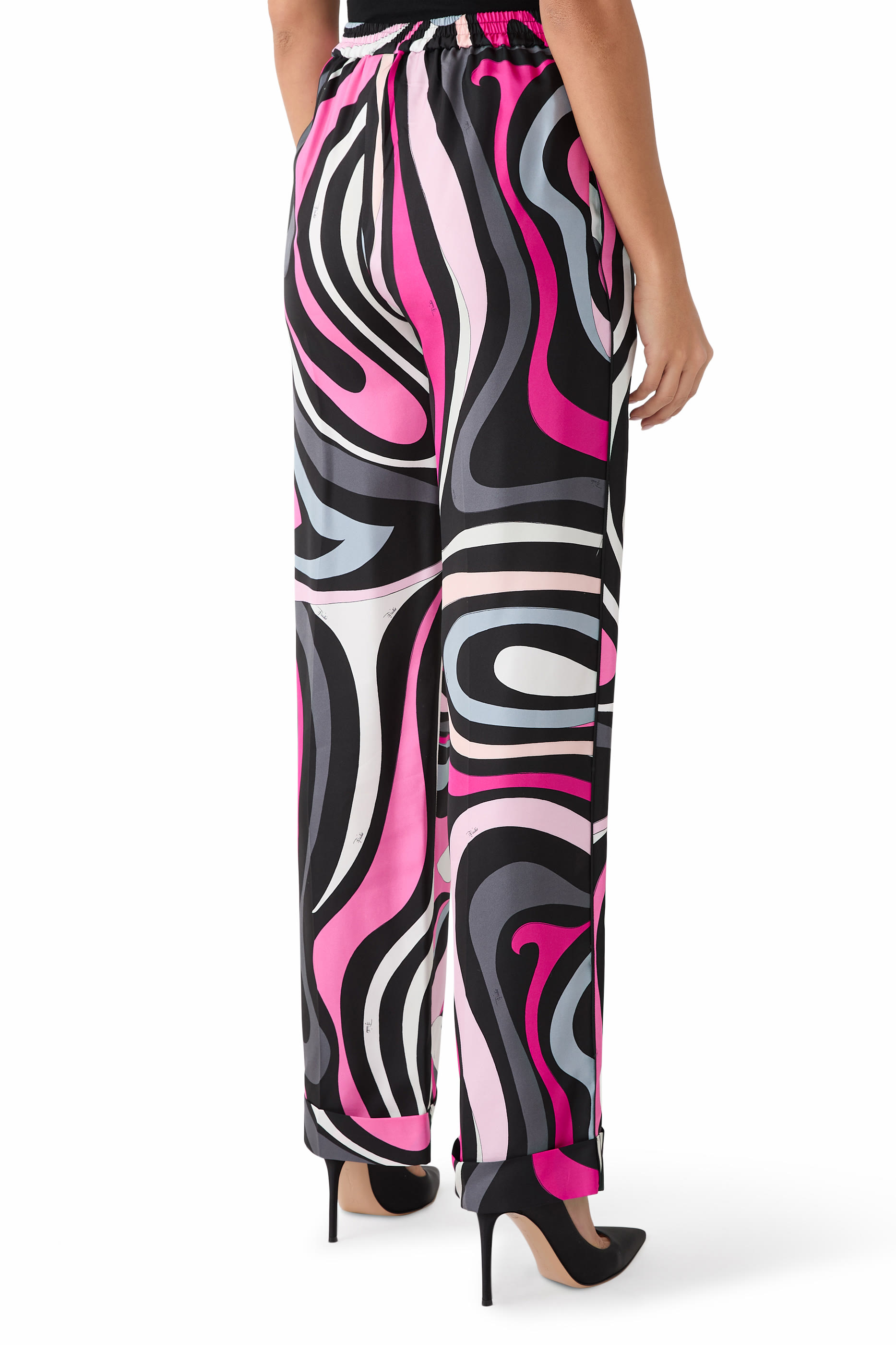 بنطال بقصة ساق مستقيمة بطبعة مارمو حرير تويل