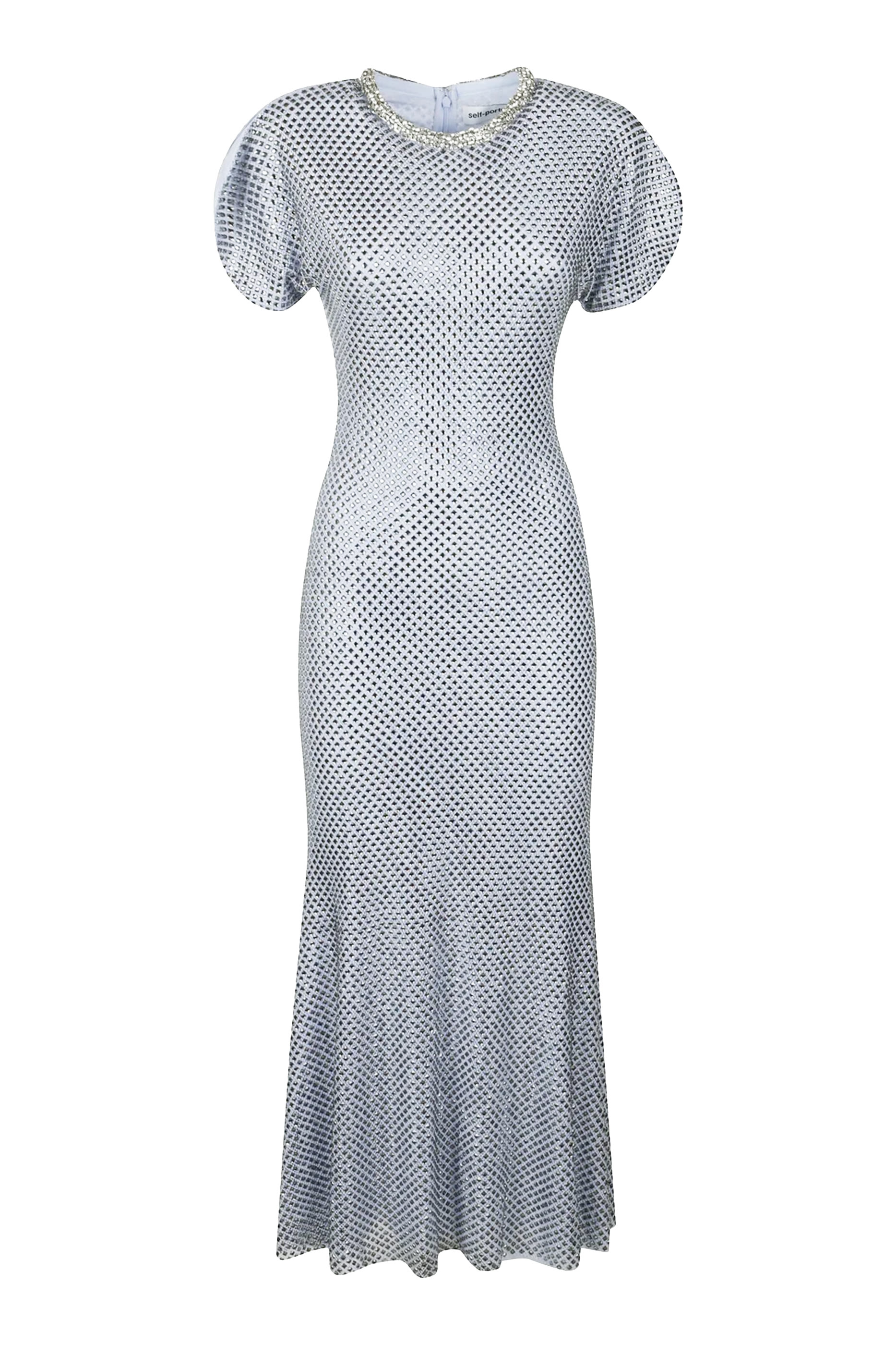 فستان متوسط الطول قماش شبكي بأحجار الراين