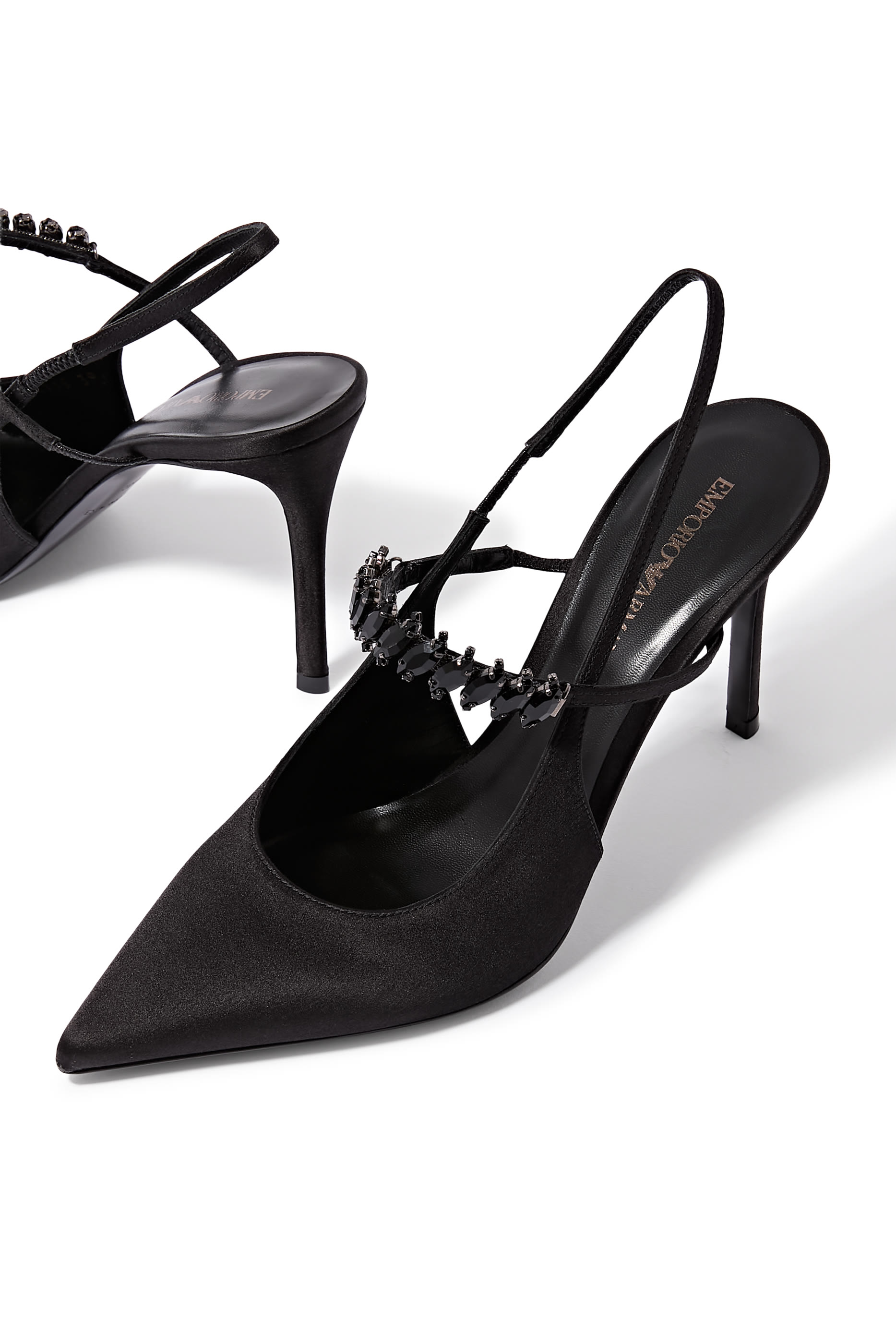 حذاء بكعب مرتفع بسير خلفي مزين جلد