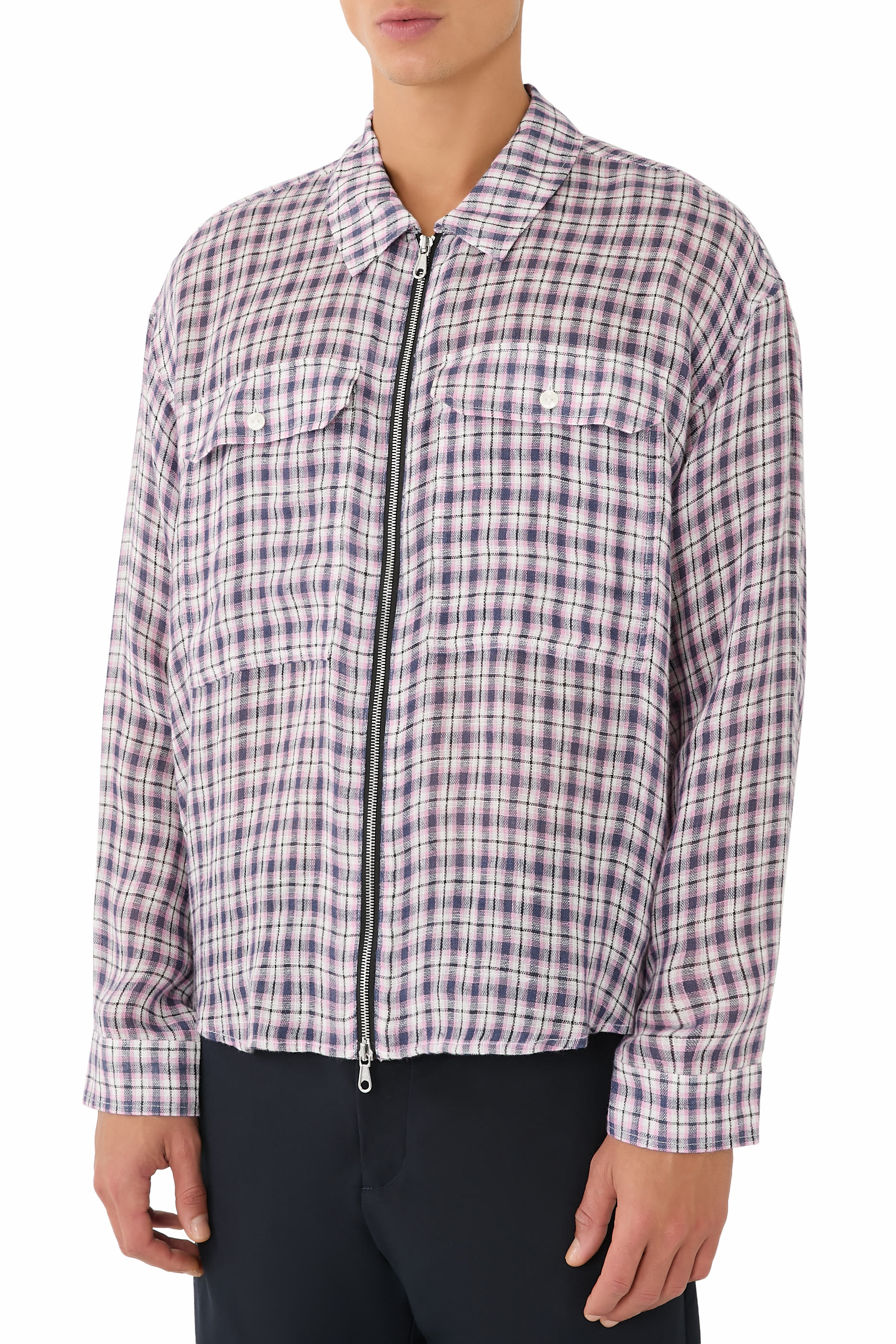 قميص بسحاب كتان فلانيل