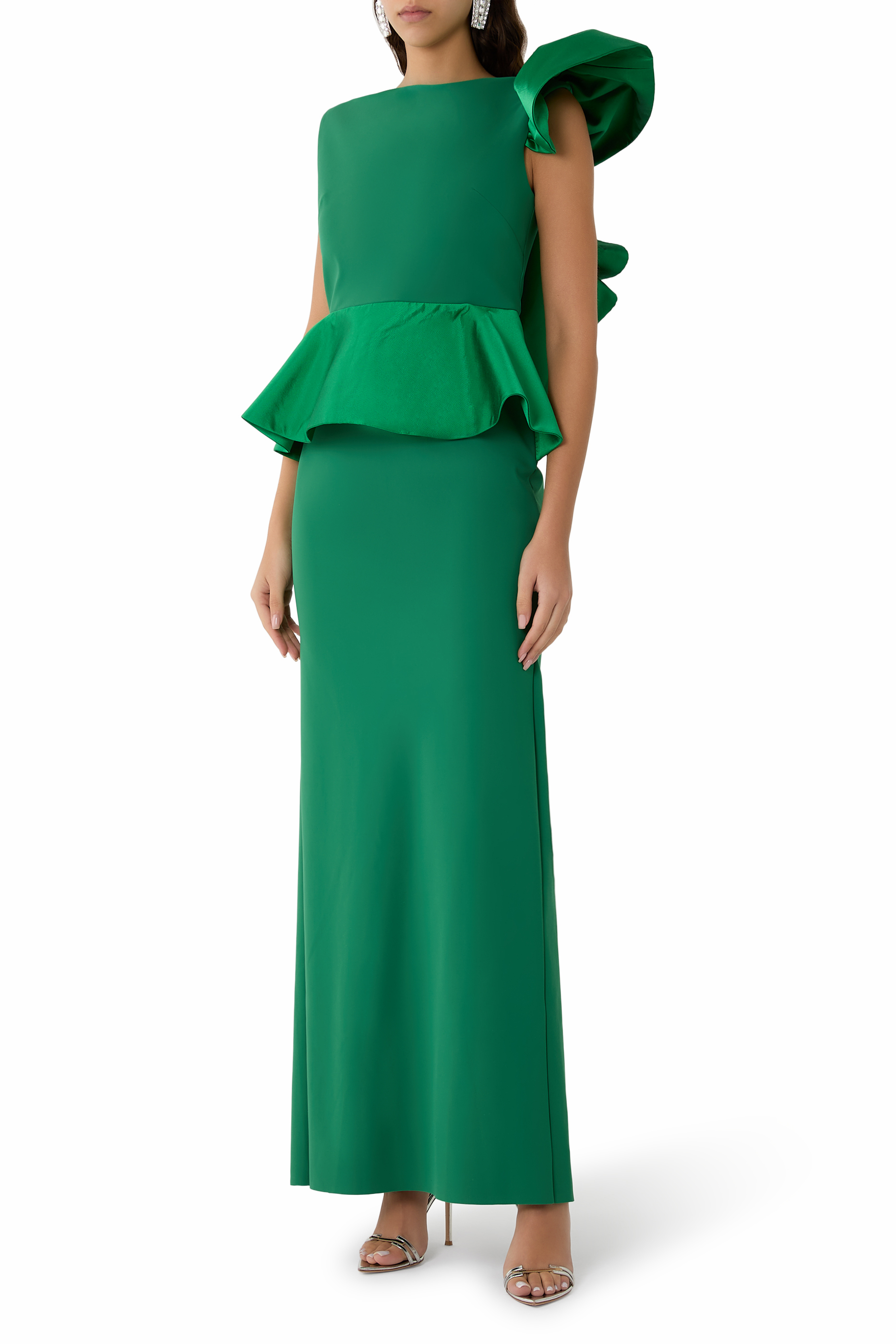 One-Shoulder Ruffle Detail Gown