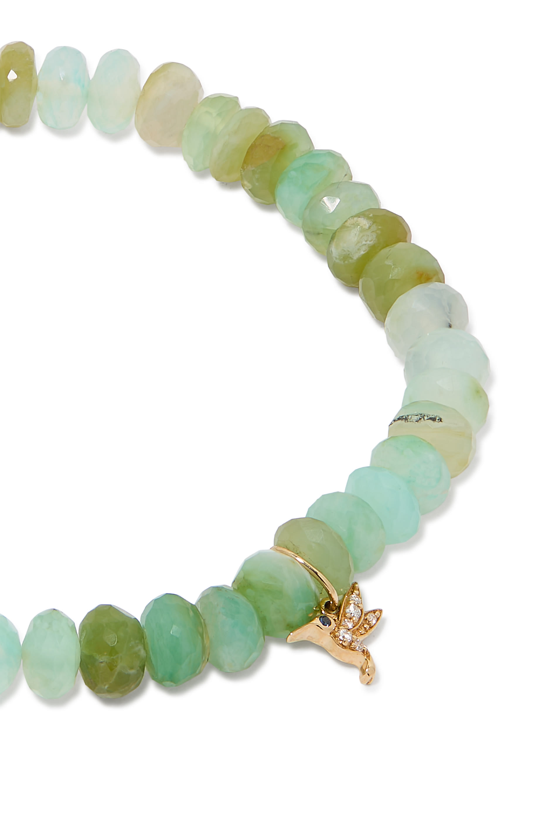 Tiny Hummingbird Beaded Bracelet, 14k Yellow Gold & Peruvian Opal