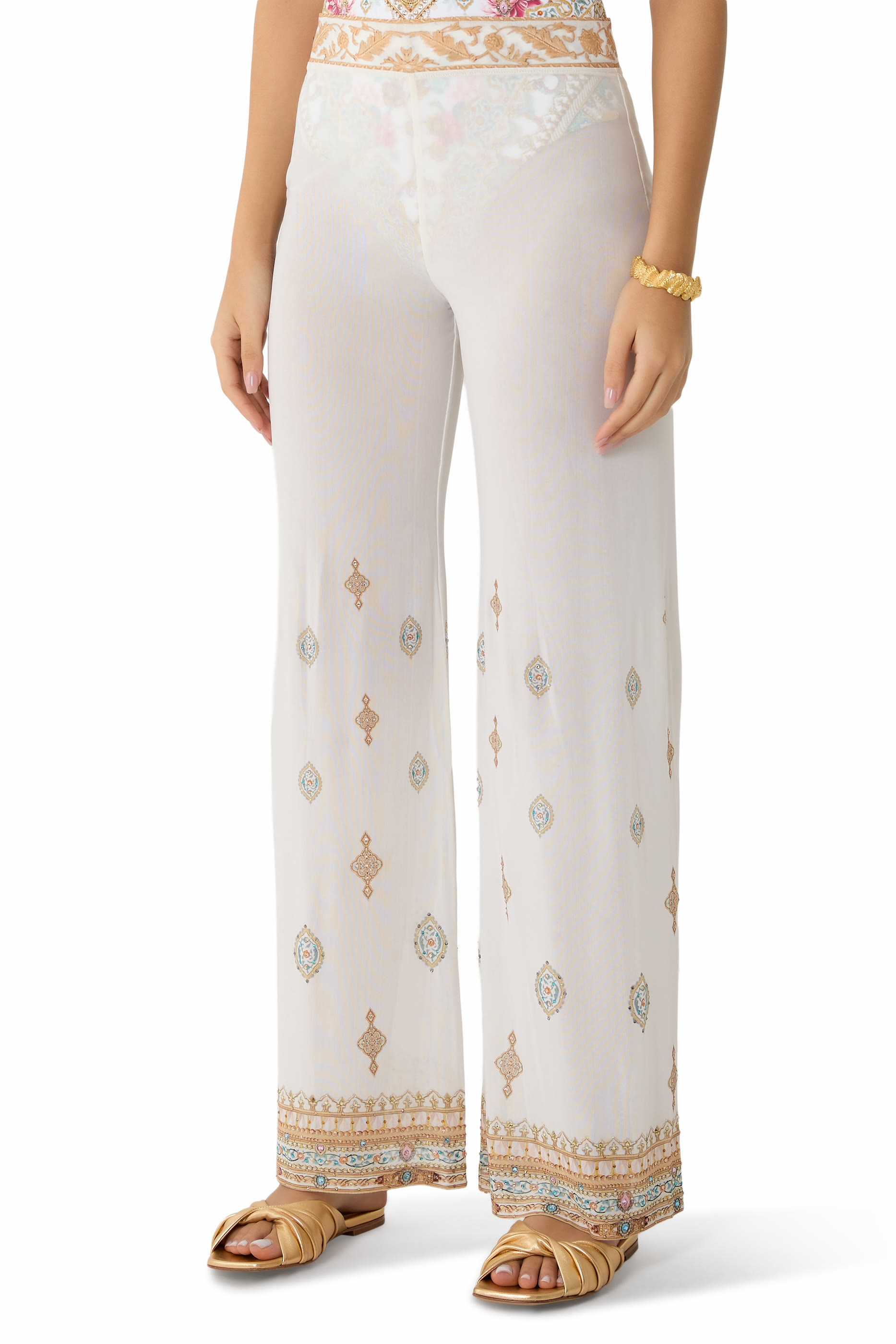 بنطال بقصة مستقيمة قماش شبكي