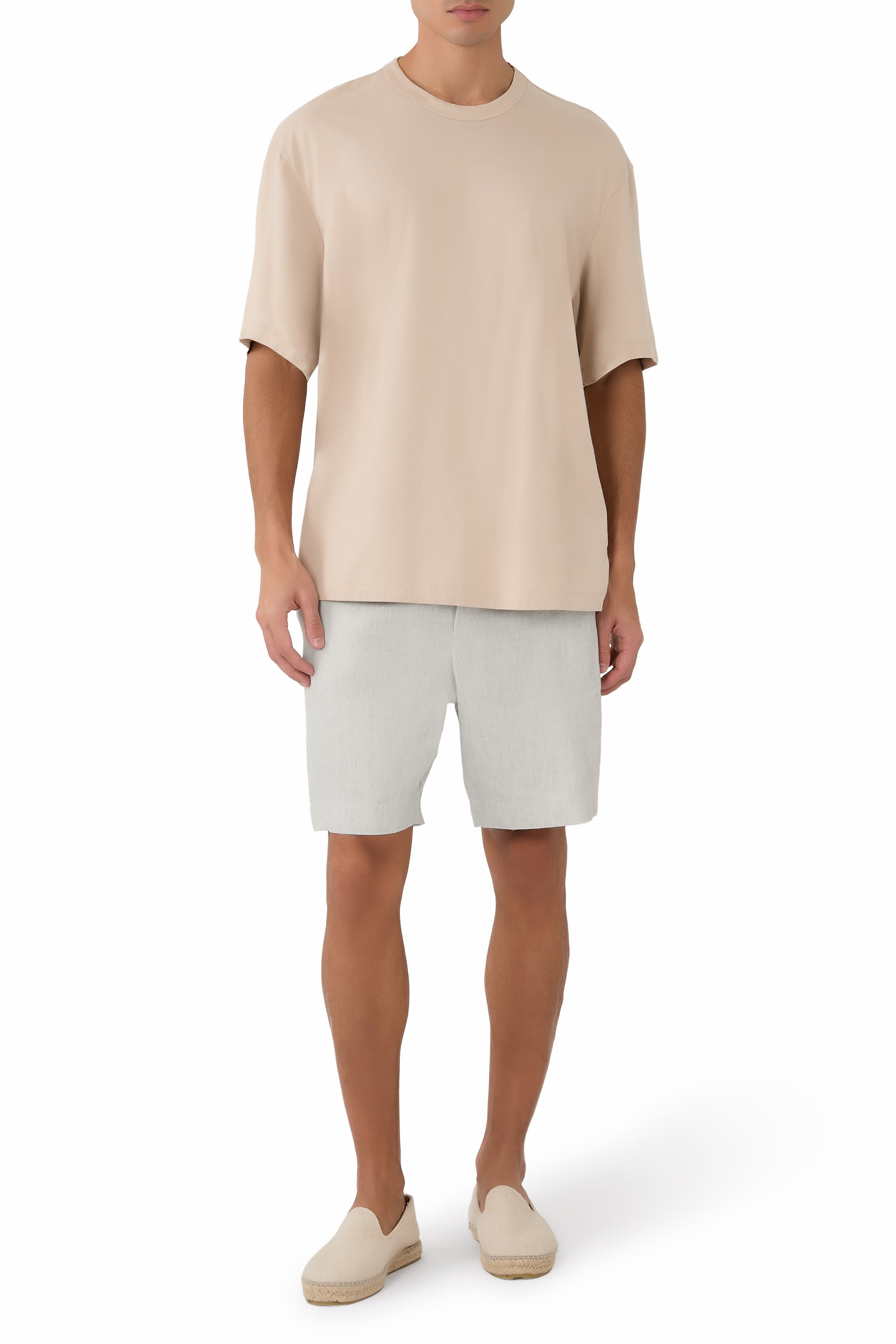 تيشيرت بقصة فضفاضة بياقة ضيقة جيرسيه فاخر ثقيل