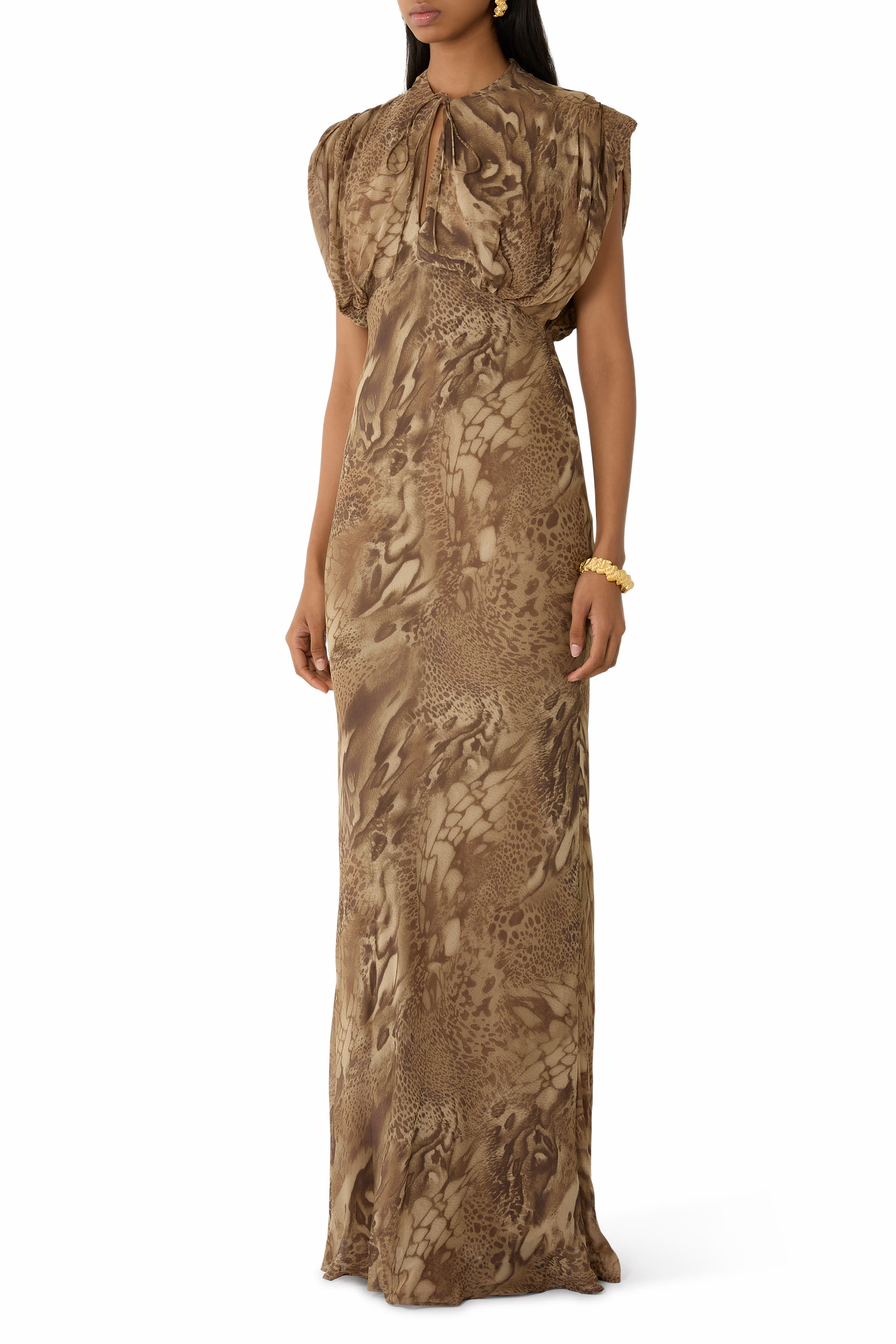 فستان سيريس طويل جورجيت بنقشة جلد الفهد