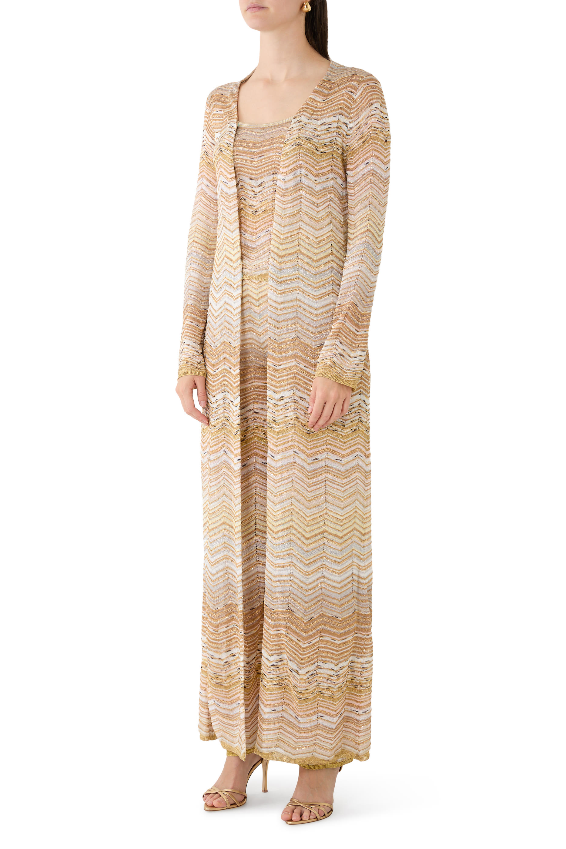 كارديغان طويل بنمط شيفرون مزين بترتر