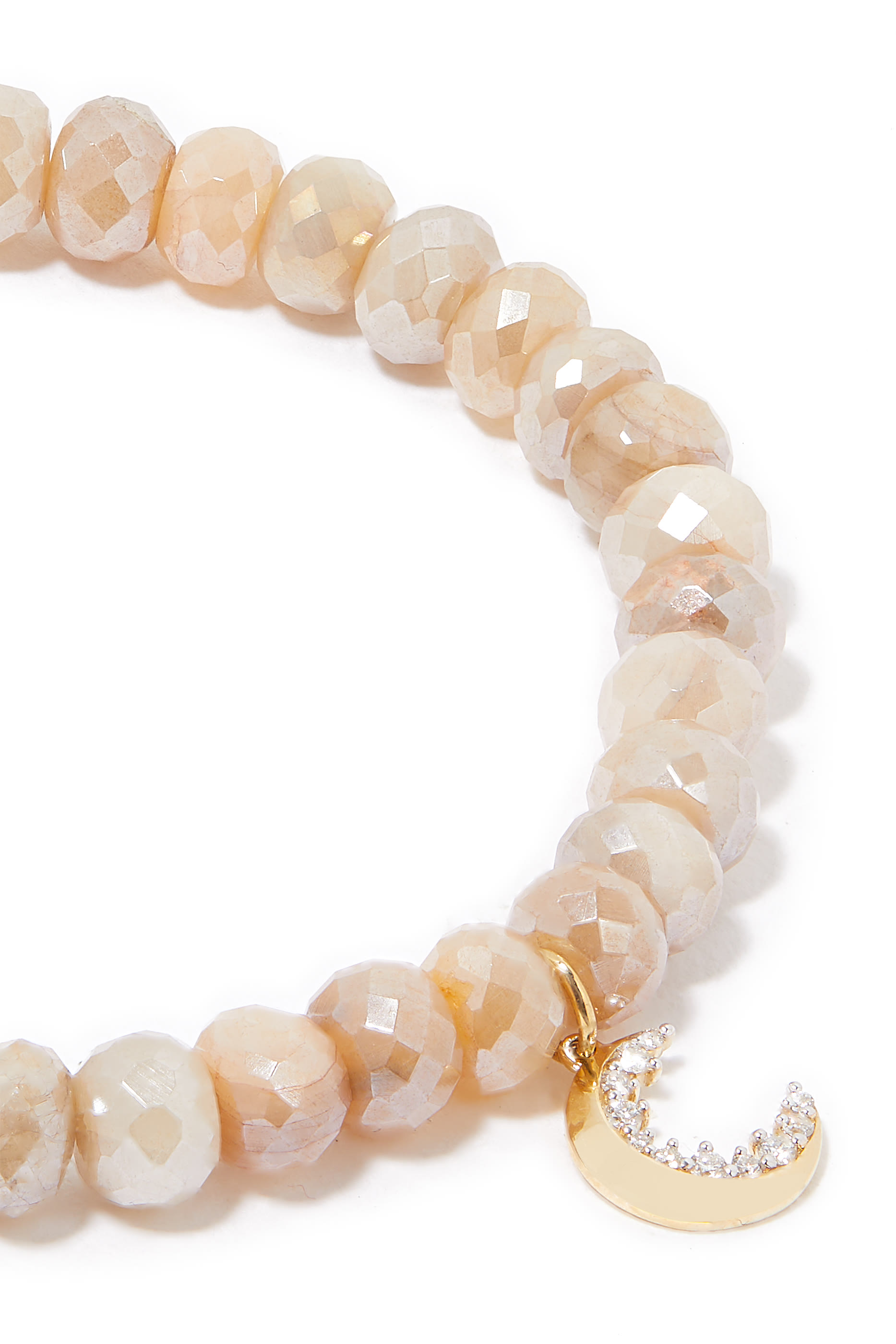  Crescent Moon Charm Bracelet, 14K Yellow Gold and Diamonds