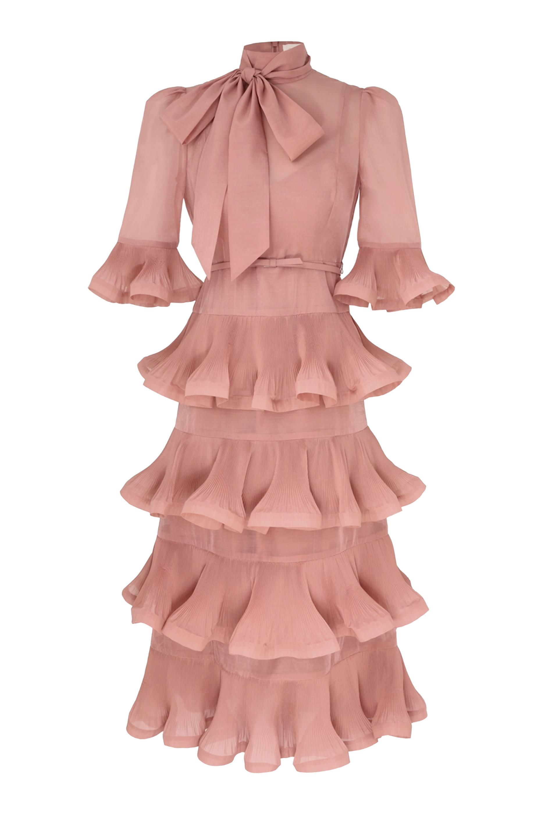 فستان متوسط الطول بأكمام مطوية