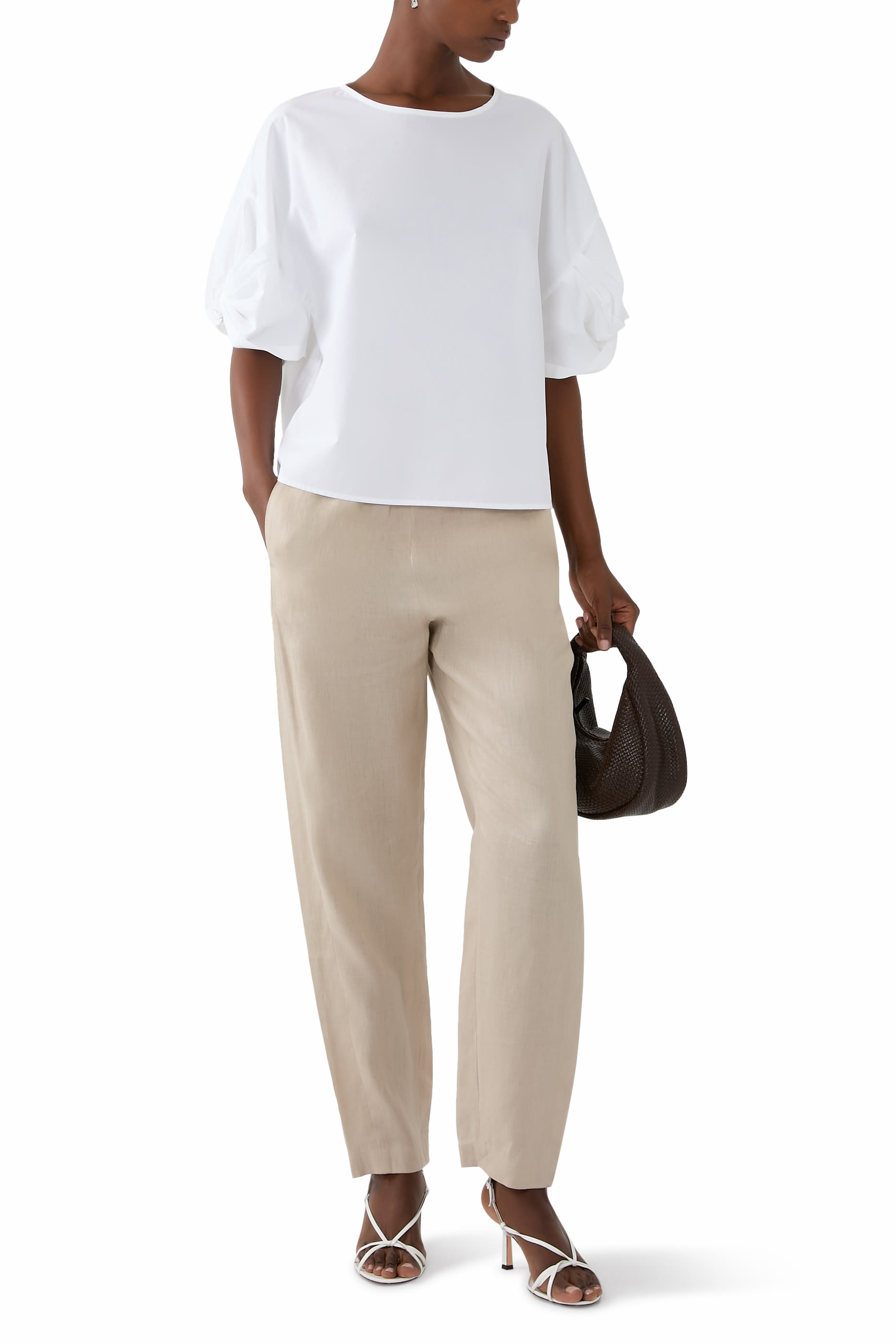 بلوزة بأكمام بعقدة ملفوفة بوبلين