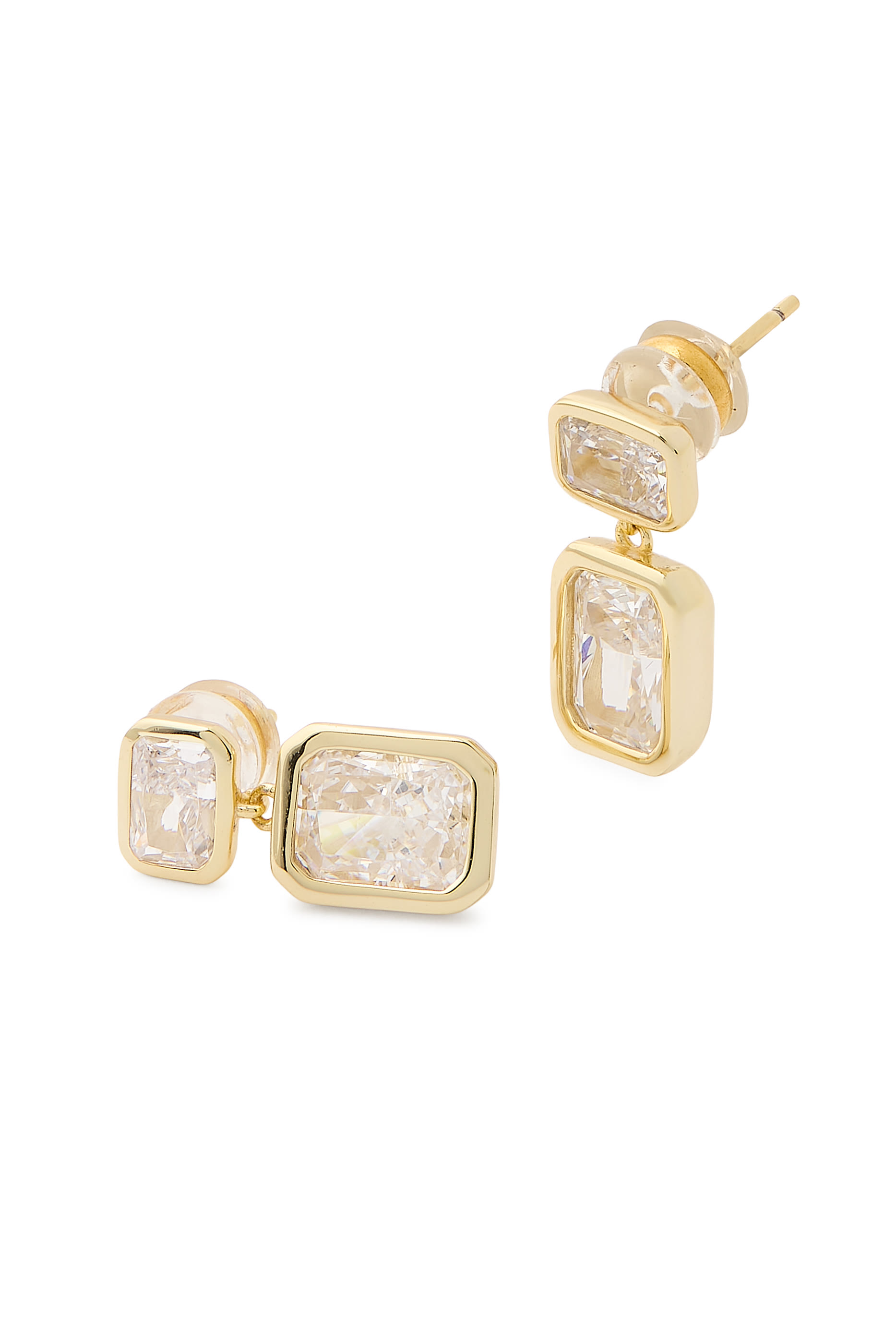 أقراط متدلية مرصعة بأحجار زركونيا مكعبة بتصميم ثلج مجروش وزمرد مستطيل، فضة إسترلينية مطلية بذهب عيار 14 قيراط