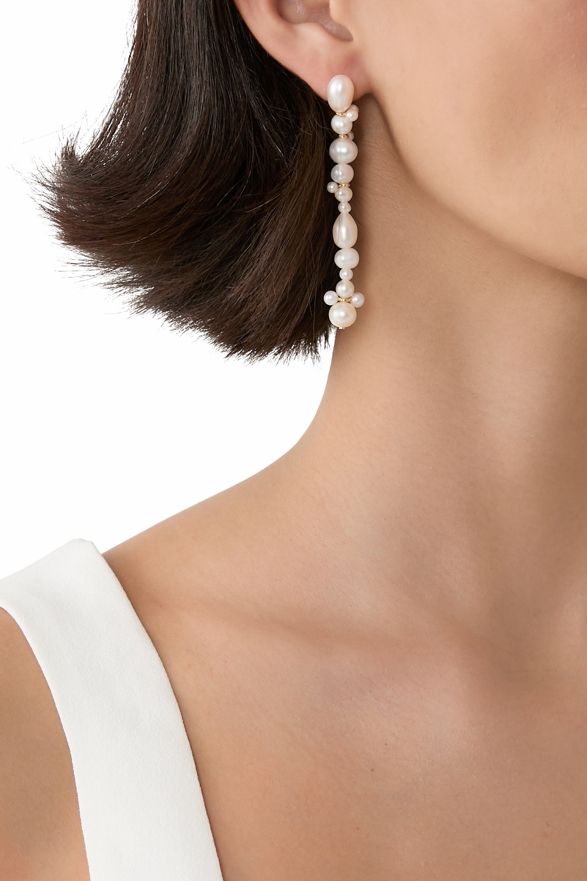 أقراط غليتش مرصعة بأحجار زركونيا مكعبة و لؤلؤ مياه عذب، فضة استرلينية مطلية بذهب أصفر عيار 18