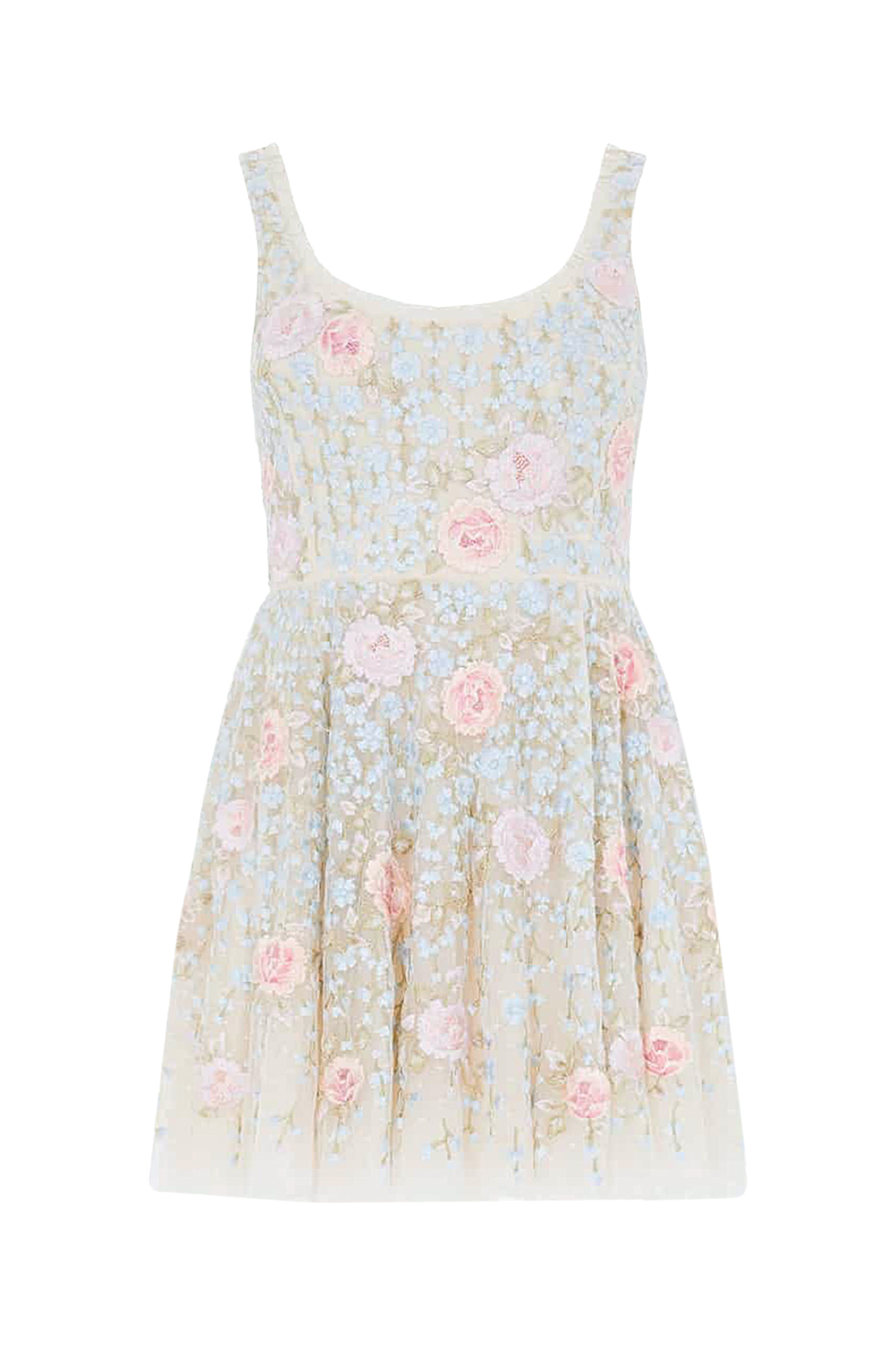 فستان كريسيدا قصير جداً مطرز بياقة عميقة