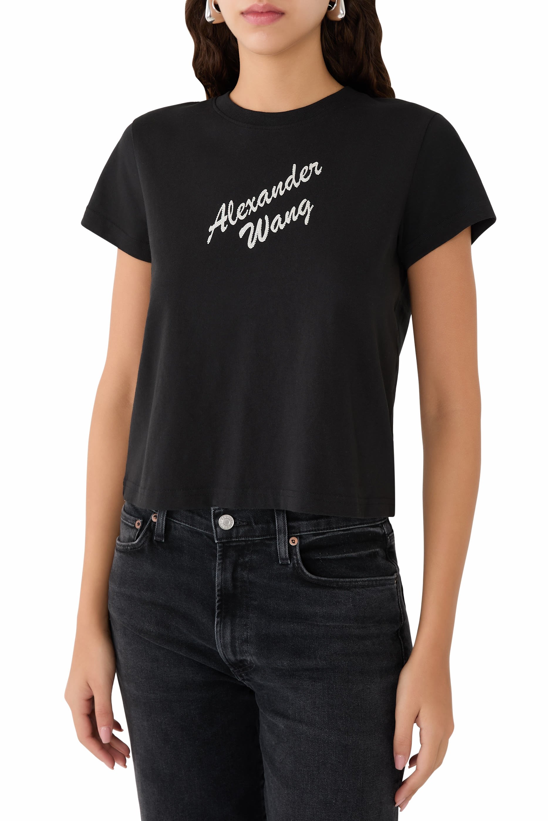 تيشيرت بشعار الماركة قماش مجعد