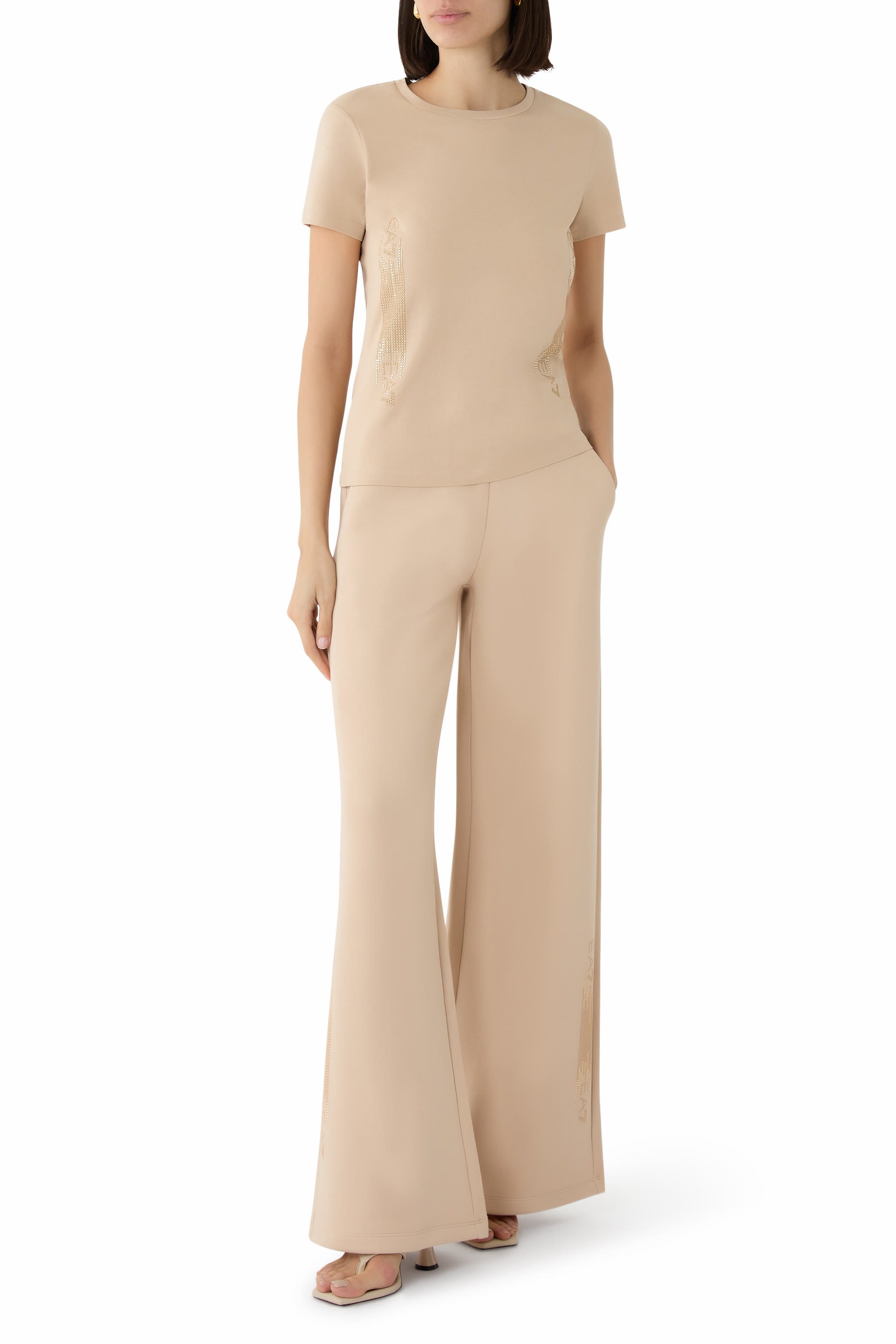 تيشيرت  بشعار الماركة مرصع بأحجار الراين قطن