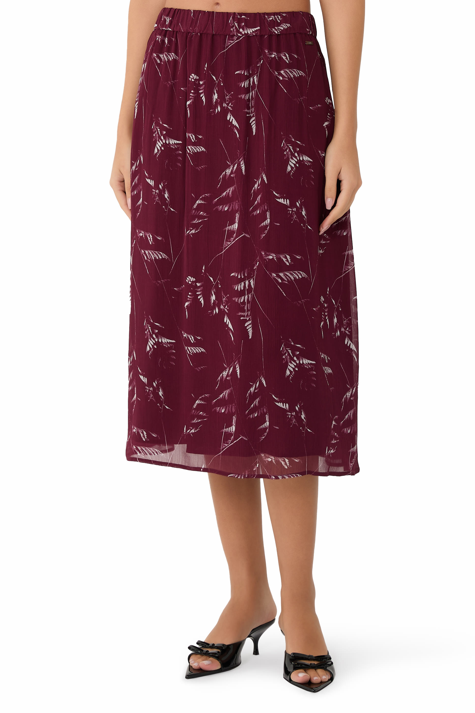 Foliage Print Chiffon Midi Skirt 