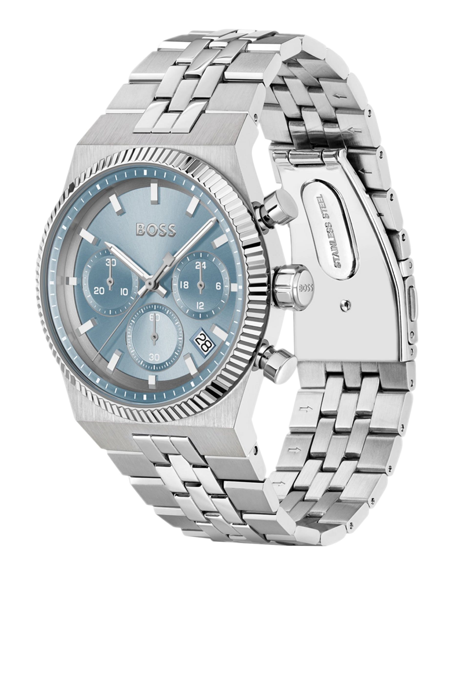 Candor Blue-Dial Chronograph Watch with Fluted Bezel 