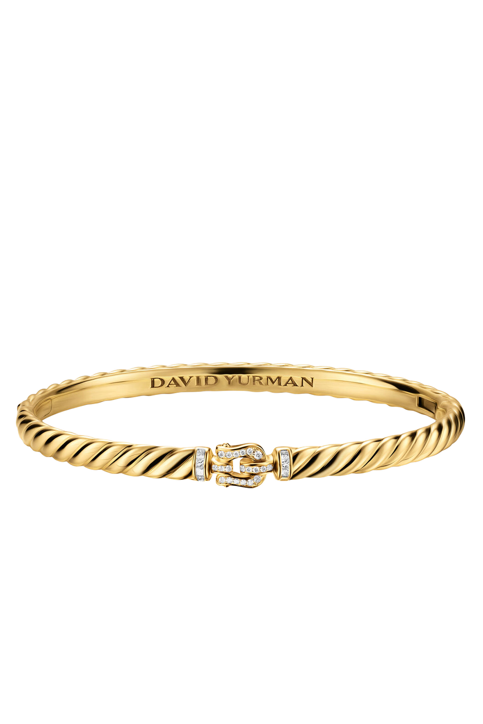 سوار سكلبتد كابل بحلية بتصميم مشبك مرصع بماس، ذهب أصفر عيار 18