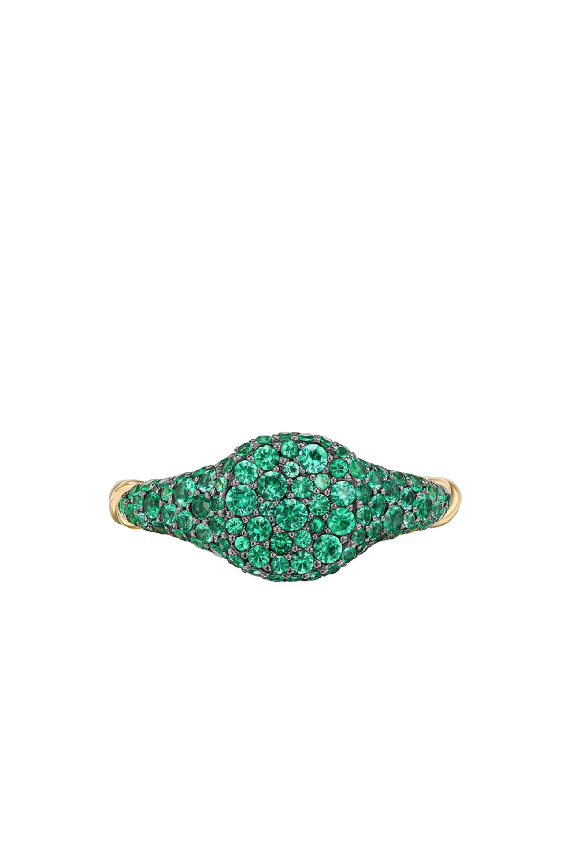 Petite Pav&eacute; Pinky Ring, 18K Yellow Gold & Emeralds