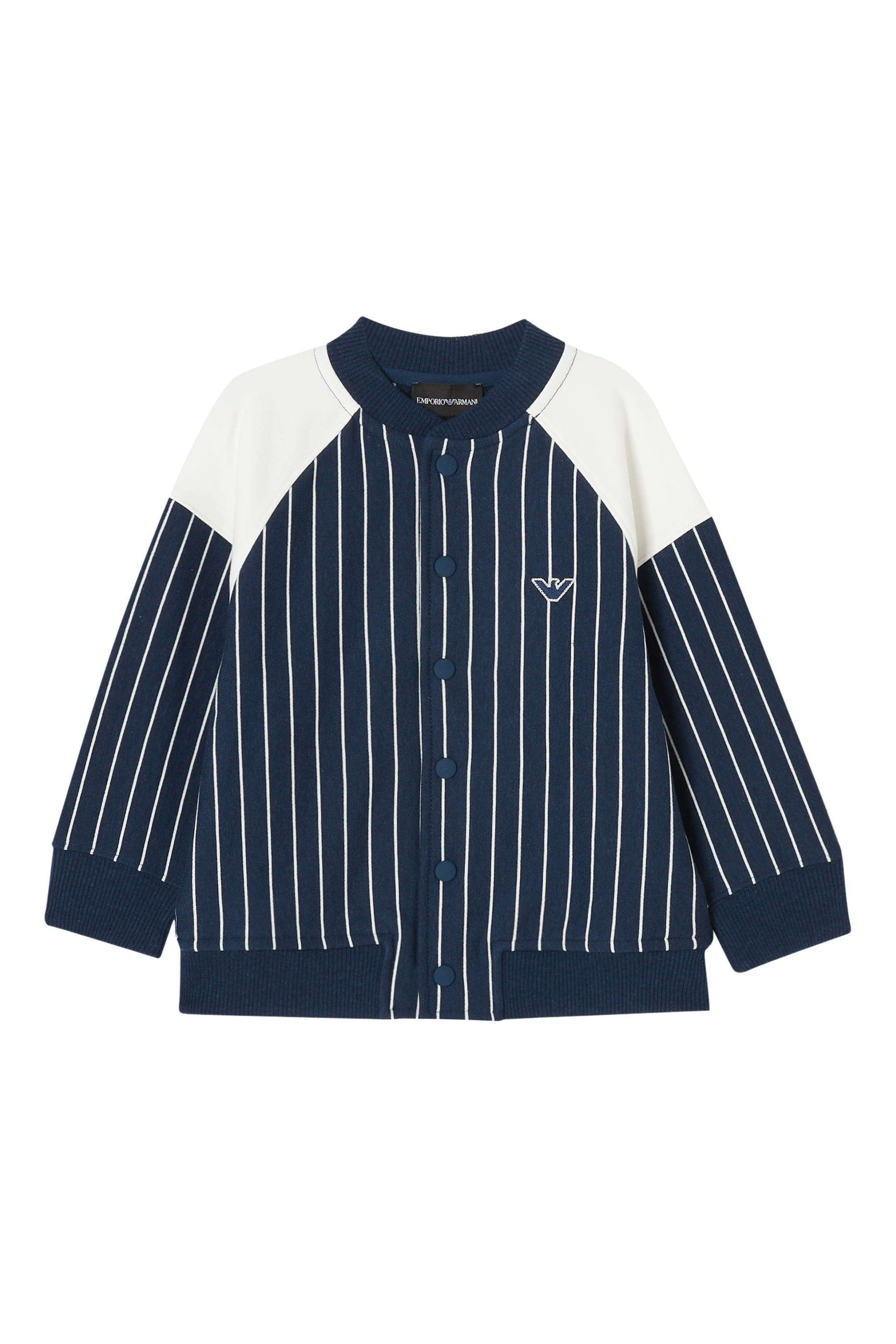 سويت شيرت بيسبول مخطط بأزرار كبس مزين بشعار الماركة للأطفال