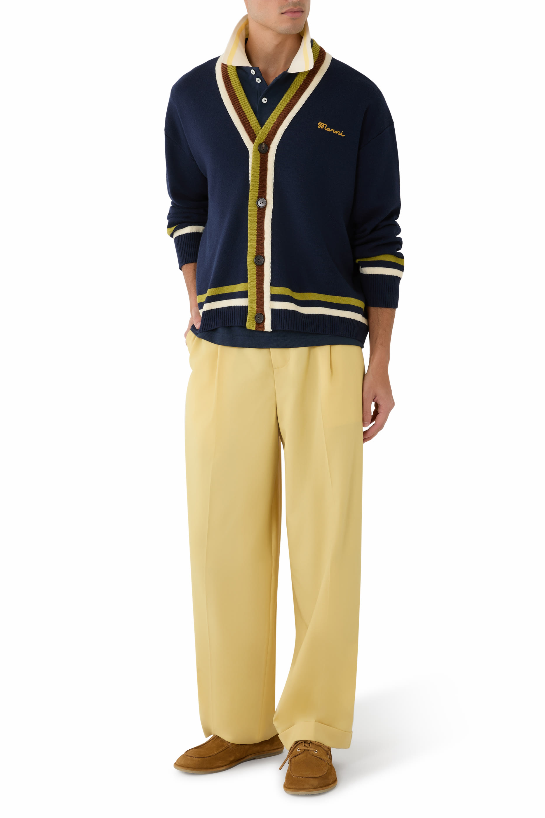 كارديغان مخطط مطرز بشعار الماركة 