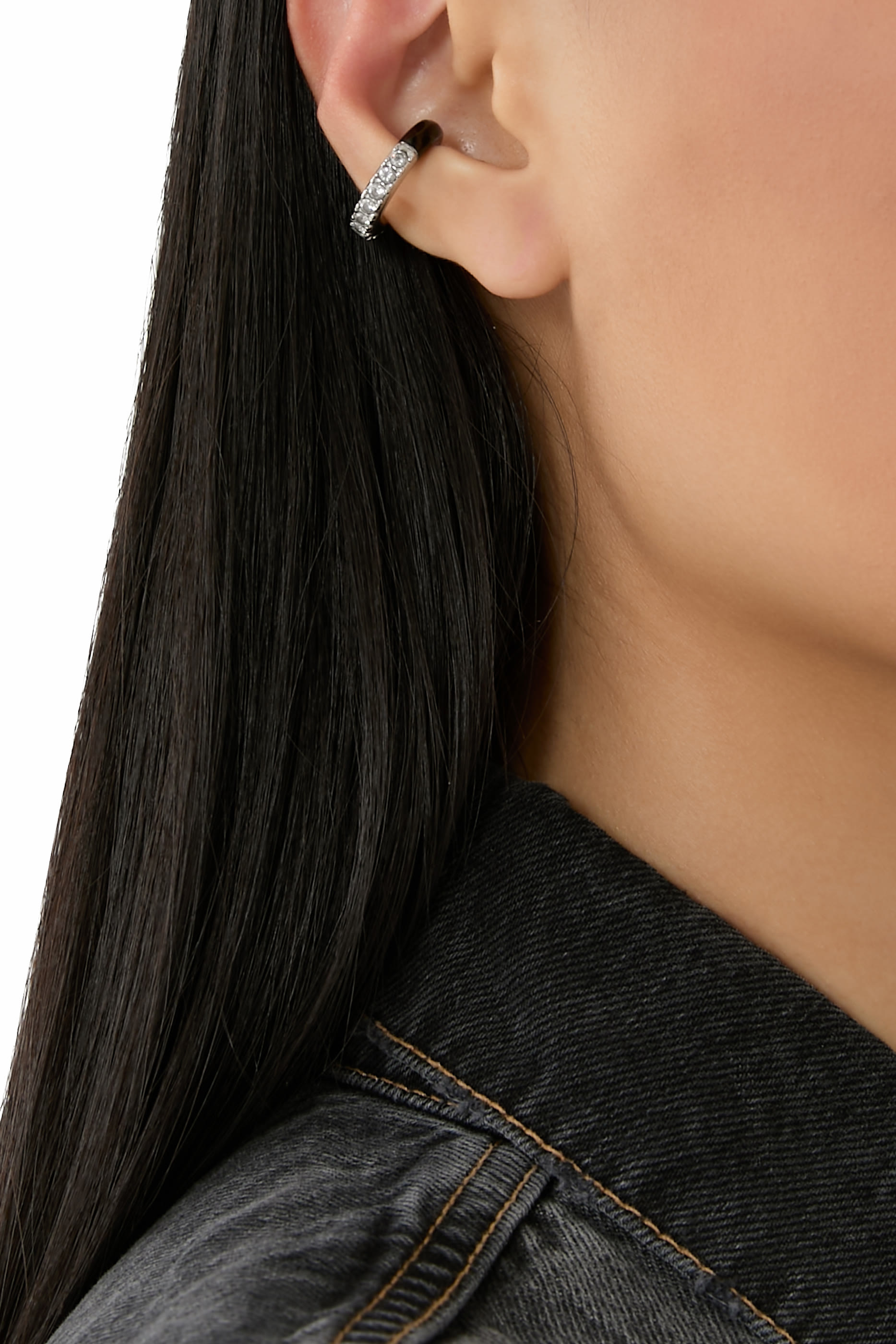 قرط كيا بتصميم دائري مفتوح، ستانلس ستيل مطلي بالفضة وأكاسيد الزركونيوم