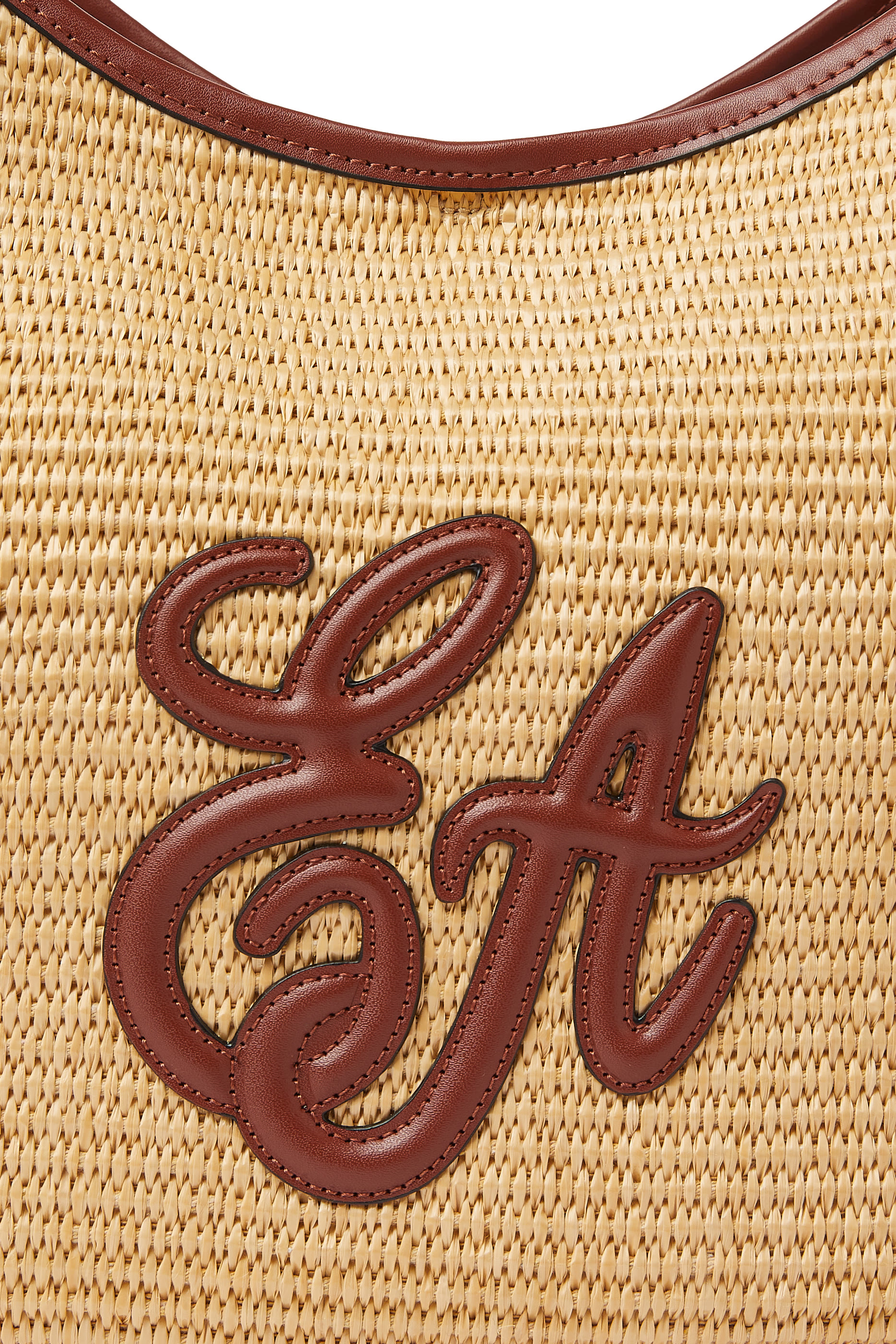 حقيبة يد بشعار الماركة متوسطة قش منسوج